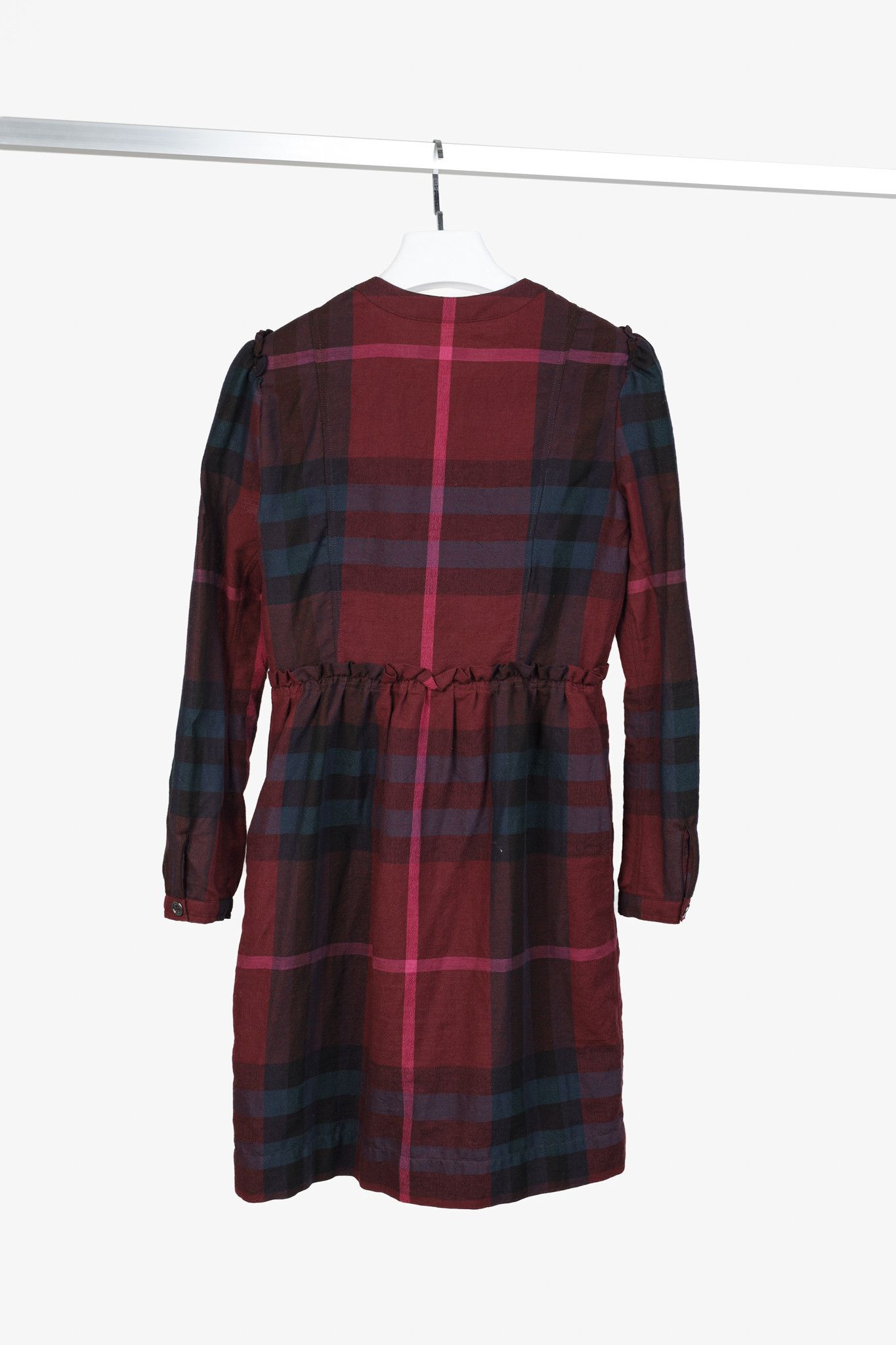 Burberry Burberry Brit Burgundy Check Ruffle-Trim Long-Sleeve Dress Size S / US 4 / IT 40 - 2 Thumbnail
