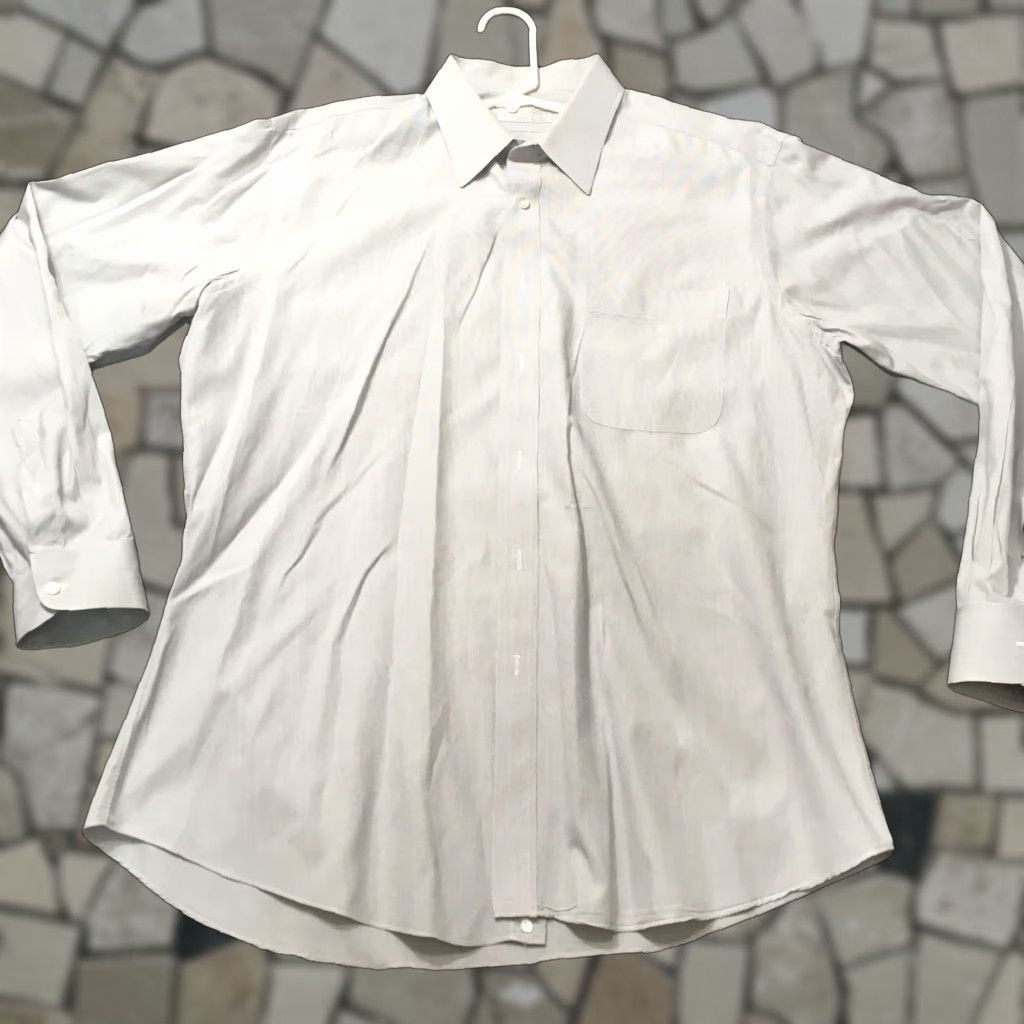 Vintage VINTAGE 80's Deluxe TAILORED GRAY large collar dress shirt L 42-44 Cotton Button-Front Casual Women/Men? Size 42R - 1 Thumbnail
