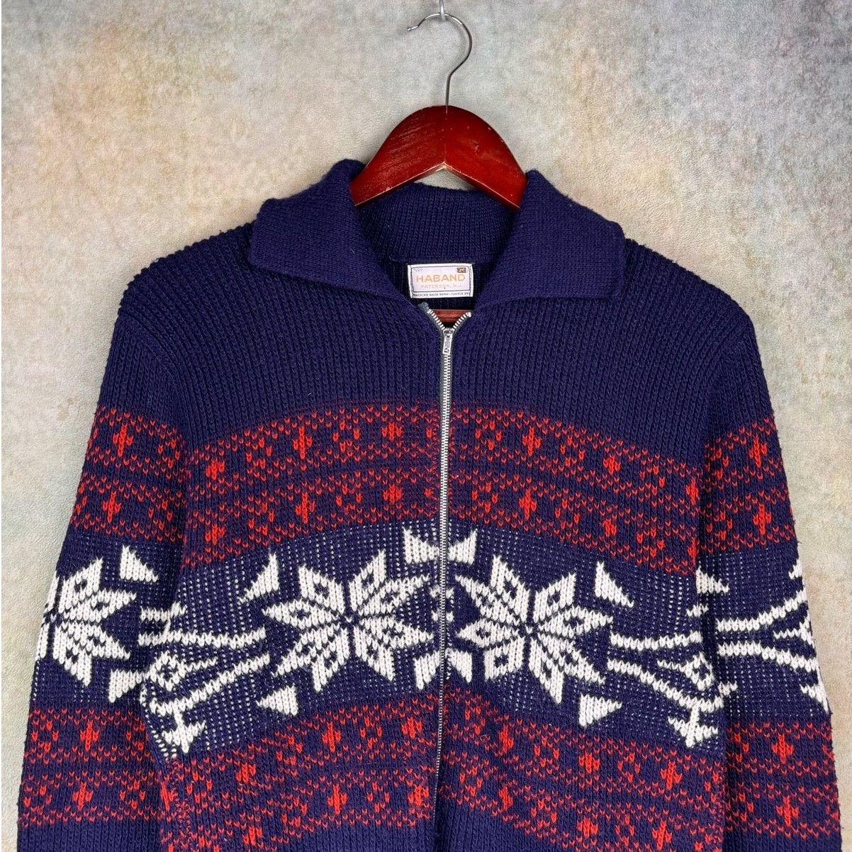 Vintage VTG 80s Knit Full Zip Jacket Sz M Navy Blue Red Size US M / EU 48-50 / 2 - 6 Thumbnail