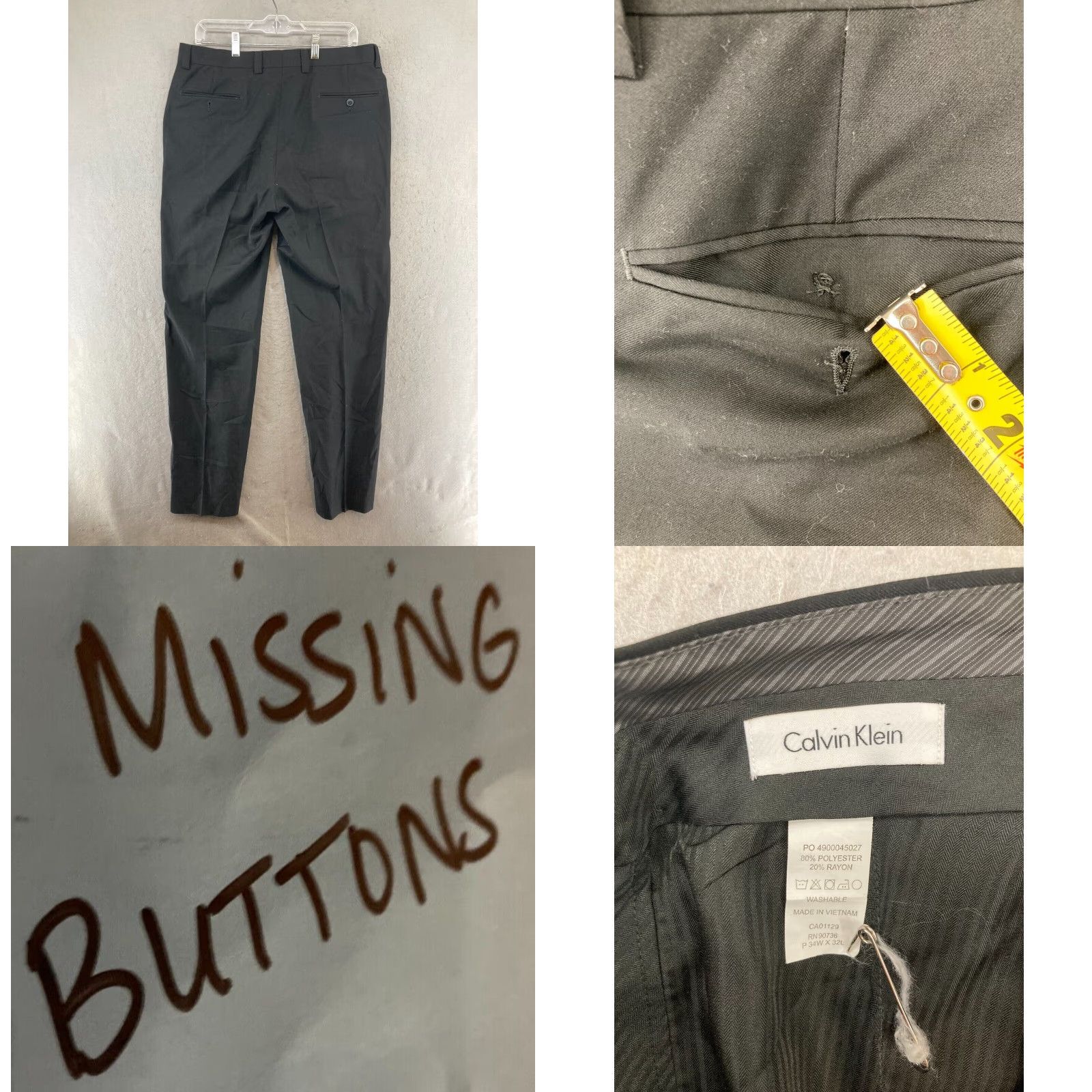 Calvin Klein Calvin Klein Mens Dress Pants 34x32 Black Straight Leg Size US 34 / EU 50 - 8 Thumbnail