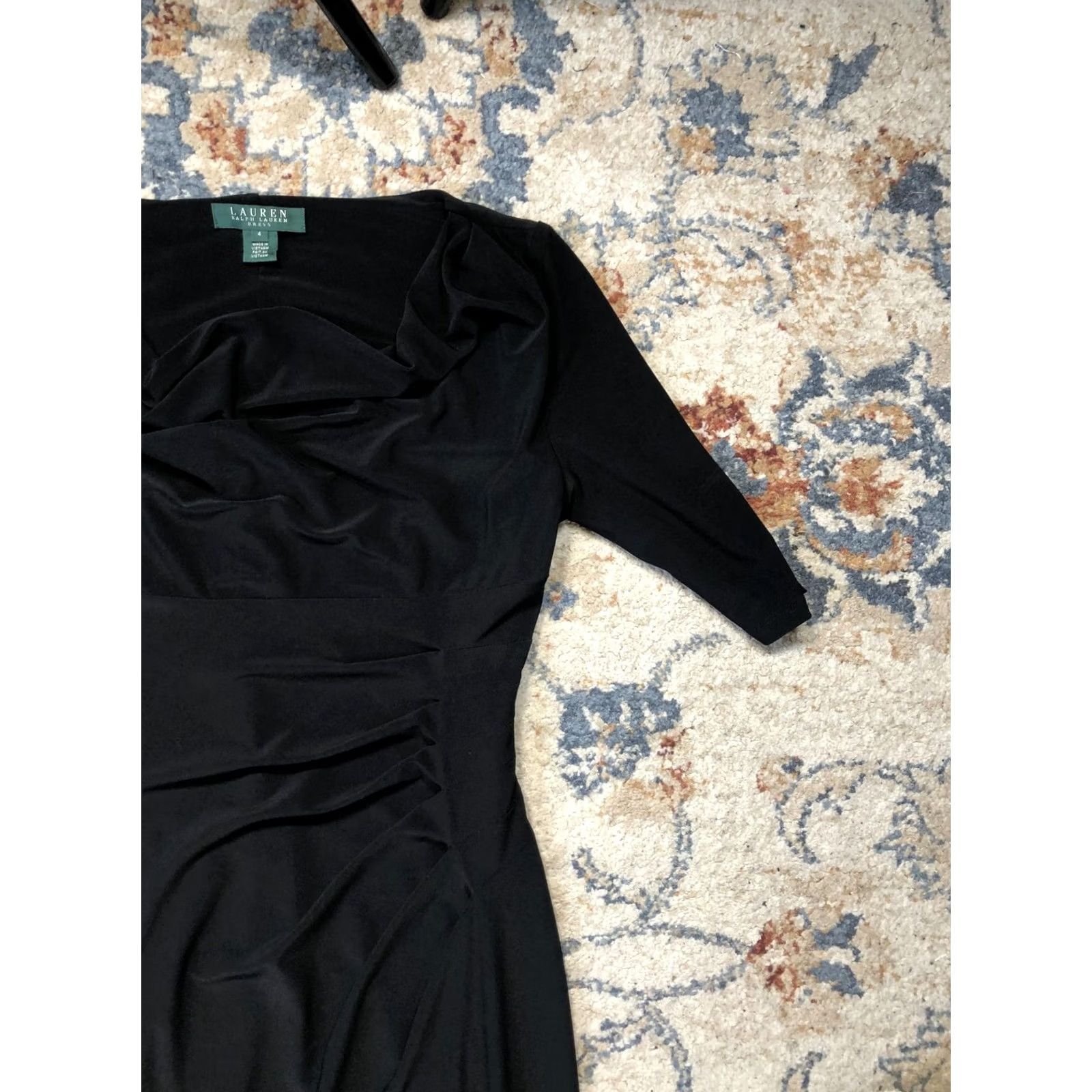 Ralph Lauren Lauren Ralph Lauren Dress Womens Medium Black Ruched Sheath Cowl Neck 3/4 Sleeve Size M / US 6-8 / IT 42-44 - 4 Thumbnail