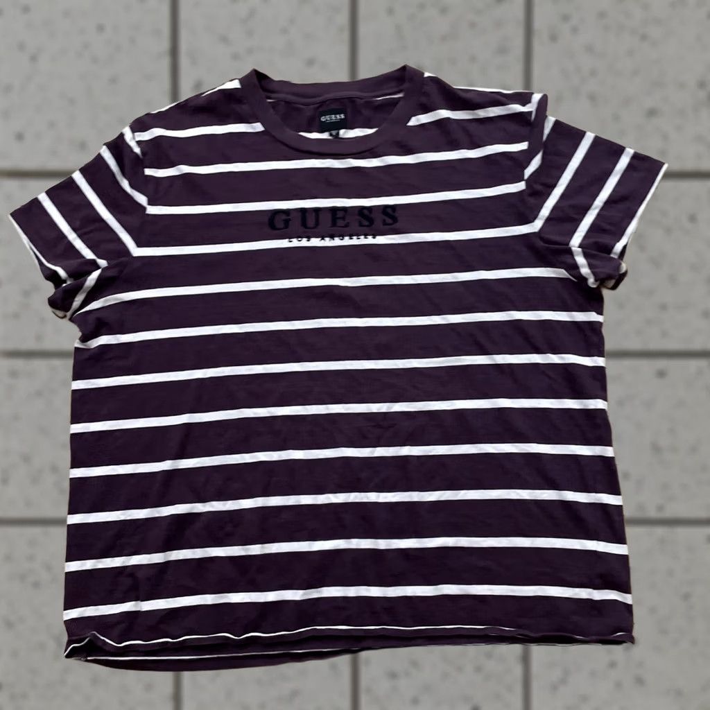 Guess GUESS Los Angeles T Shirt Men XL Striped Hip Hop Crew Tee XL White Red Maroon Logo Embroidered Pattern: Striped, 90s, Classic, Colorful Size US XL / EU 56 / 4 - 1 Thumbnail