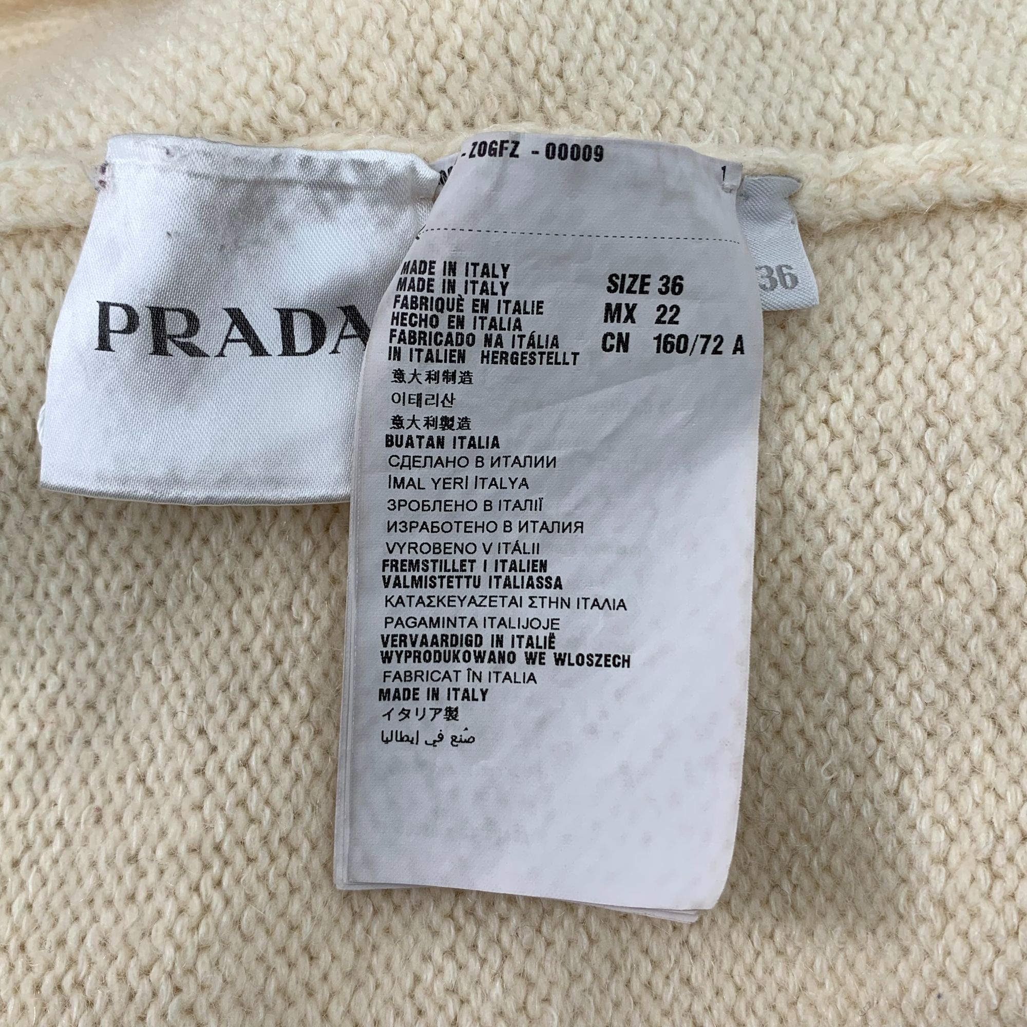 Prada H11998 Prada Womens V-Neck Knit Beige Sweater Size XS / US 0-2 / IT 36-38 - 6 Thumbnail