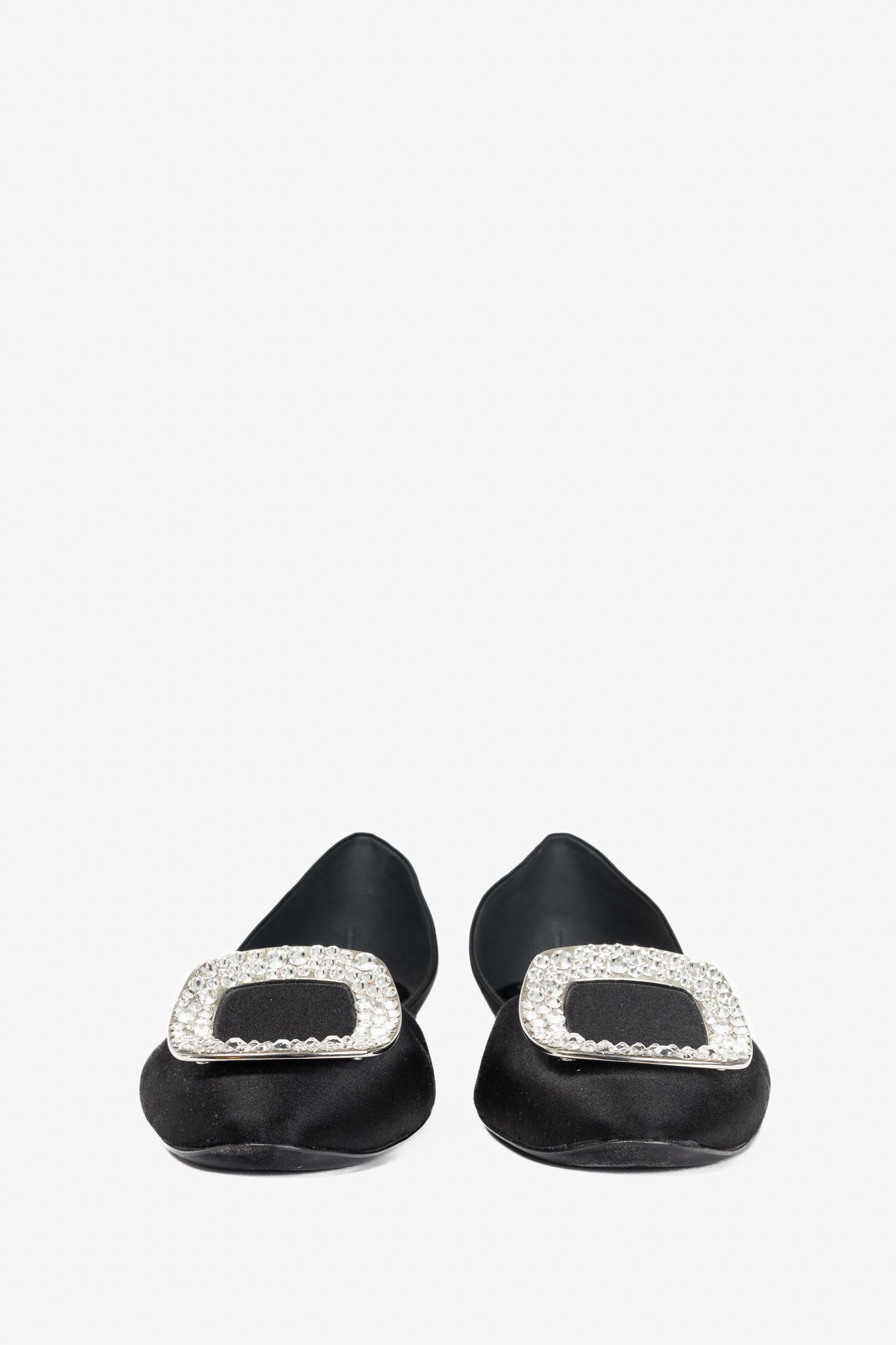 Roger Vivier Roger Vivier Chips Black Silk Strass-Buckle Flats Size US 9 / IT 39 - 3 Thumbnail