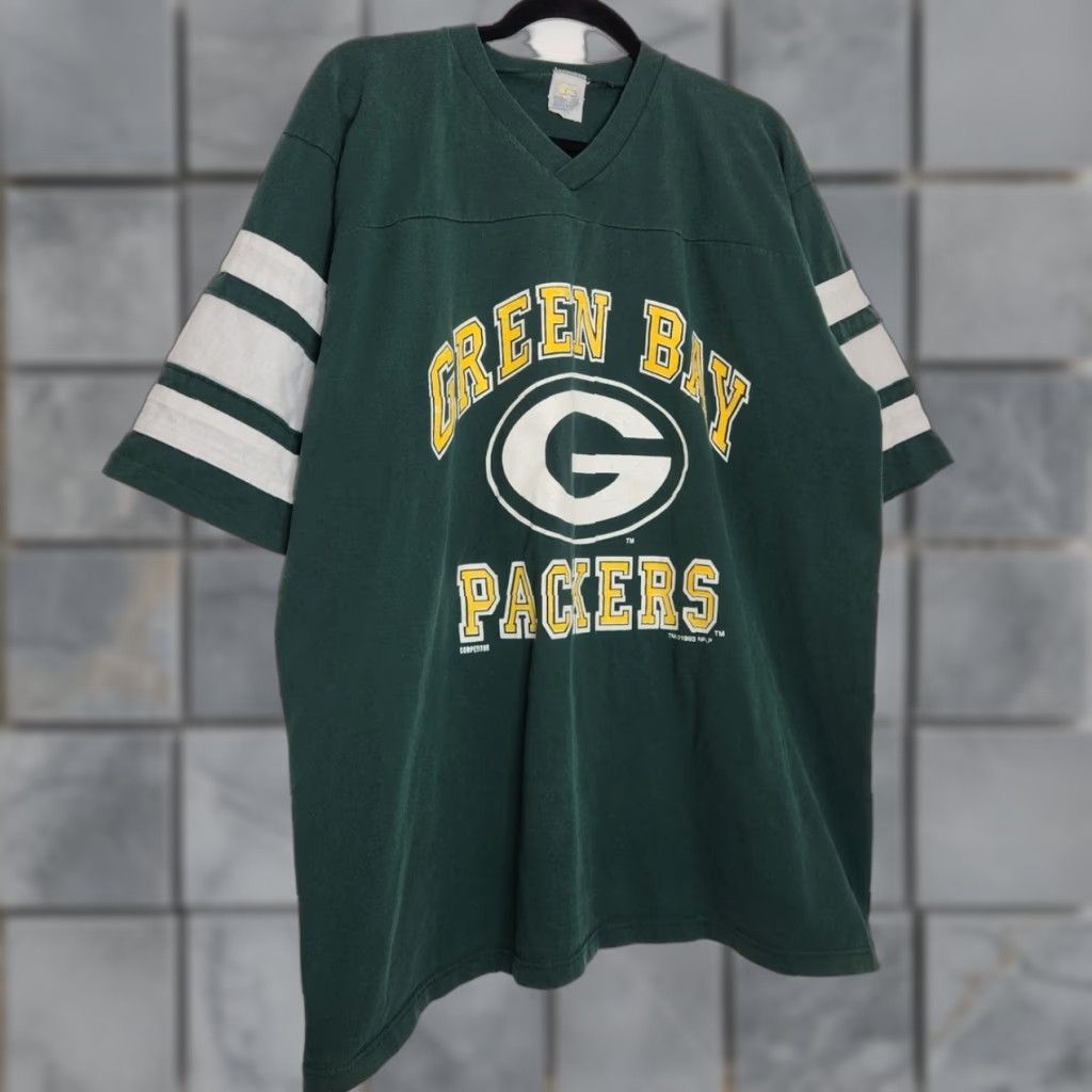 NFL VINTAGE ’93 Green Bay Packers Cotton Jersey Spellout Logo XL Wisconsin NFL Shirt Mens XL Green 90s Vintage Logo Spellout Wisconsin NFL Size US XL / EU 56 / 4 - 1 Thumbnail