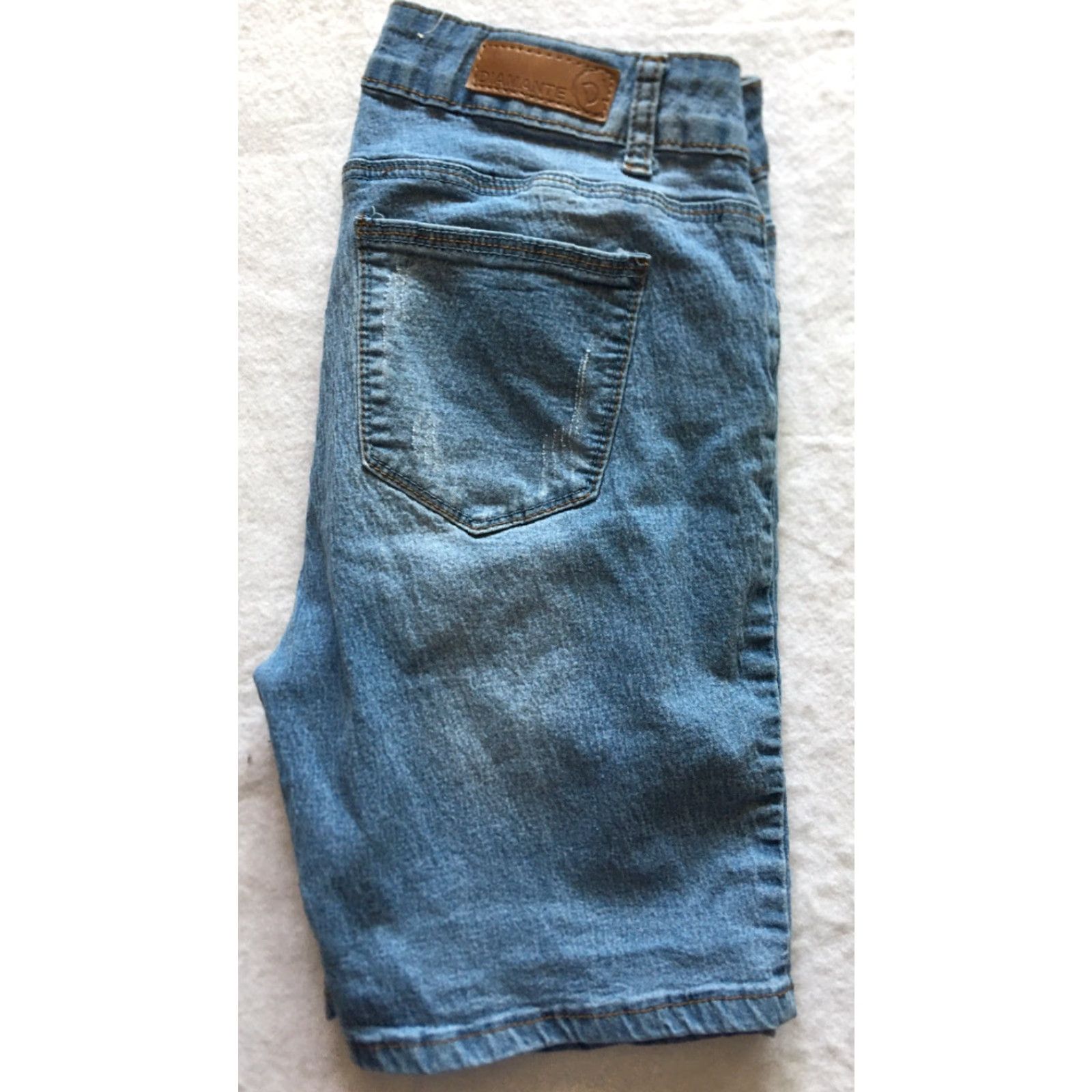 Vintage Diamante Jeans Shorts Bermuda Women’s Size 11 Distressed Blue /B7 Size 32" / US 10 / IT 46 - 8 Thumbnail