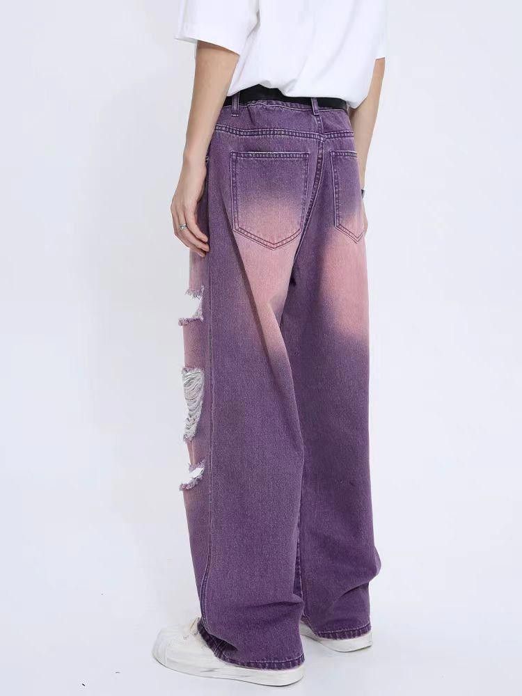 Jean Distressed Purple Wide Leg Denim Jeans Size US 32 / EU 48 - 3 Thumbnail
