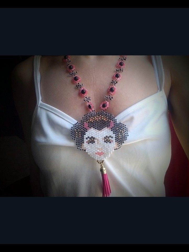 Handmade Necklace Long Black Pearls Beaded Pendant Geisha Size ONE SIZE - 5 Thumbnail