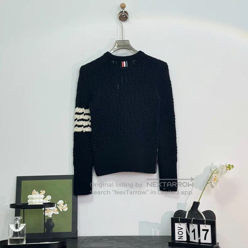 Thom Browne Thom Browne Blue-gray wool sweater with four stripes Size US XS / EU 42 / 0 - 2 Thumbnail
