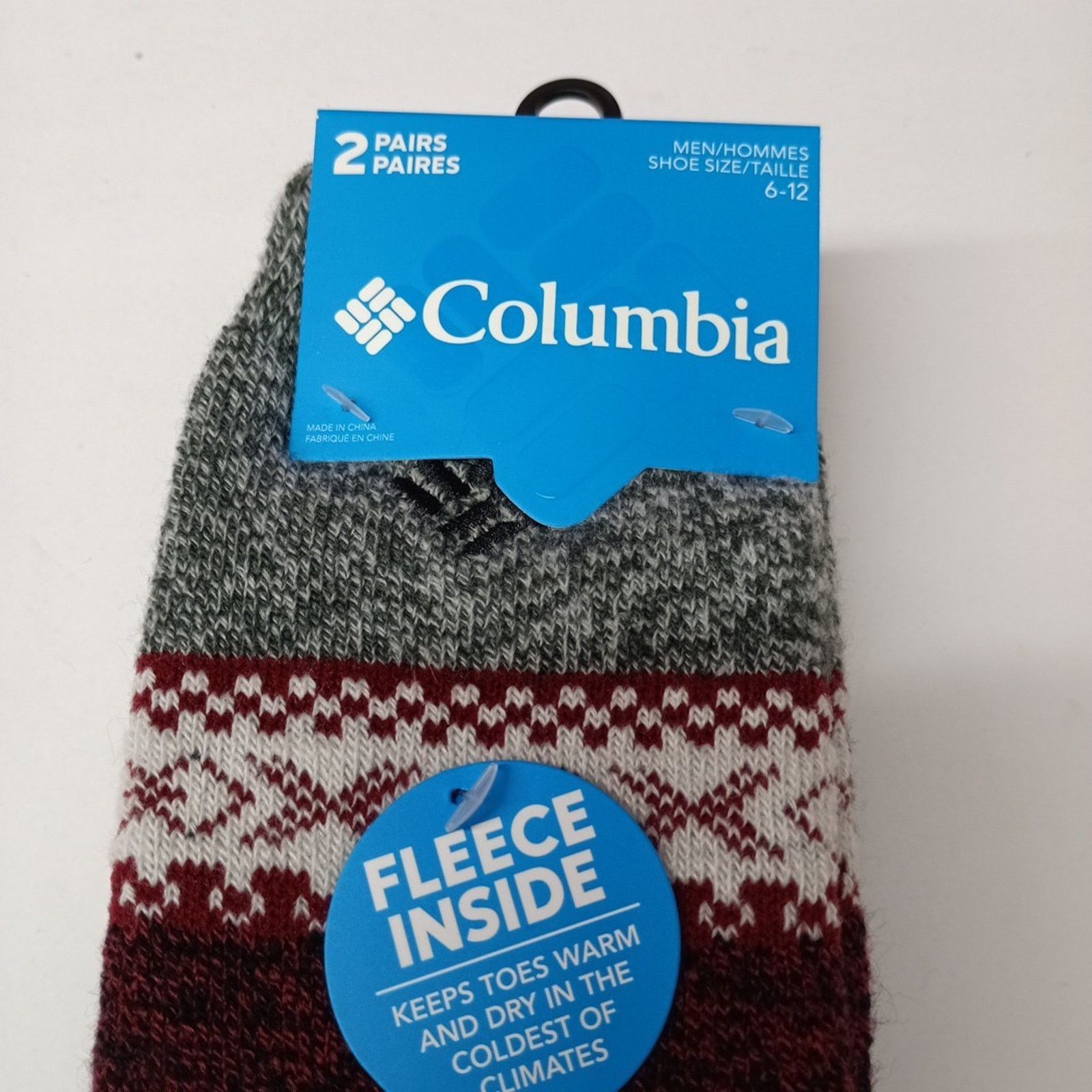 Columbia Columbia 2 Pair Fleece Crew Socks Men's 6-12 Maroon/ Black Size ONE SIZE - 2 Thumbnail