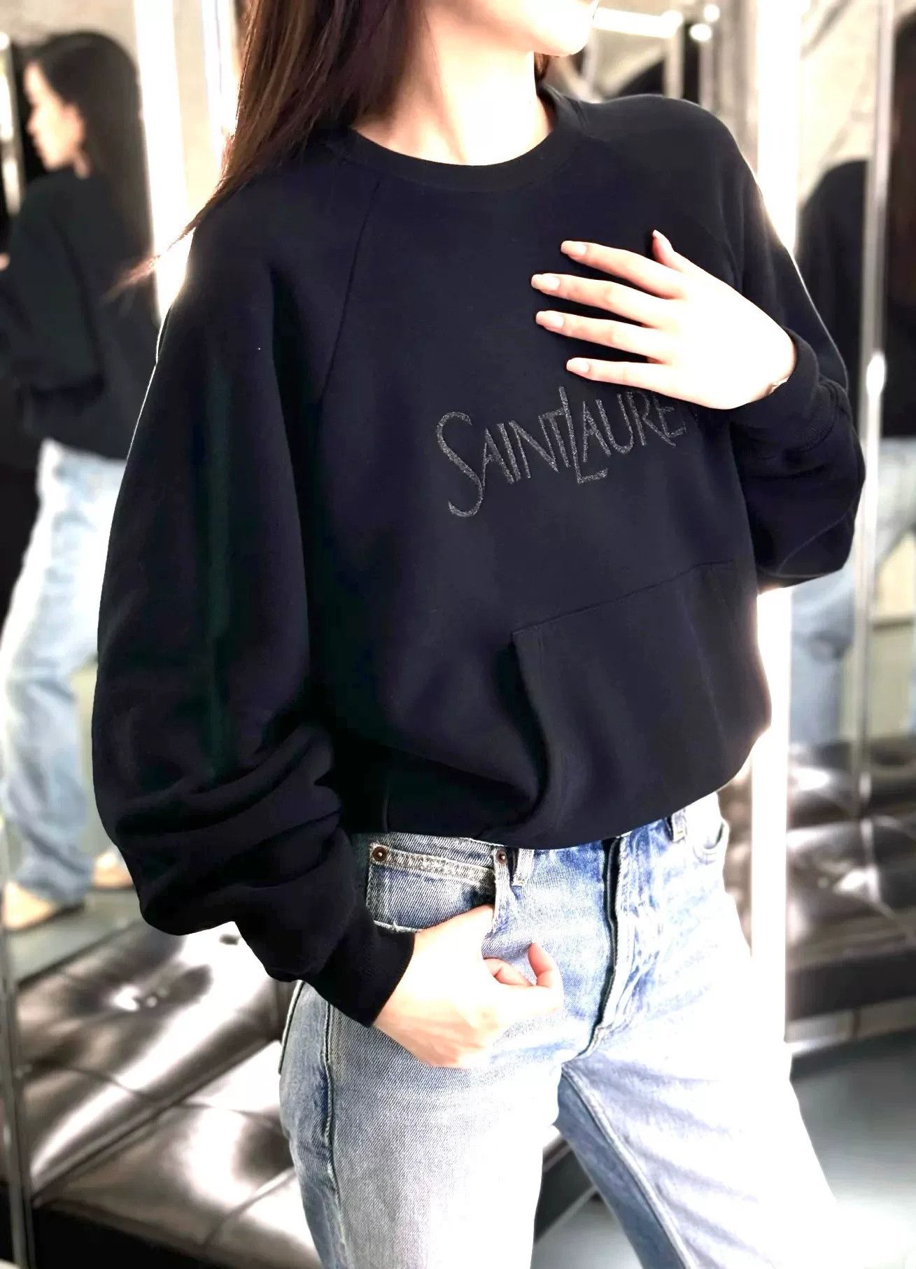 Yves Saint Laurent Saint Laurent YSL Black Pullover Sweatshirt Size M / US 6-8 / IT 42-44 - 1 Thumbnail