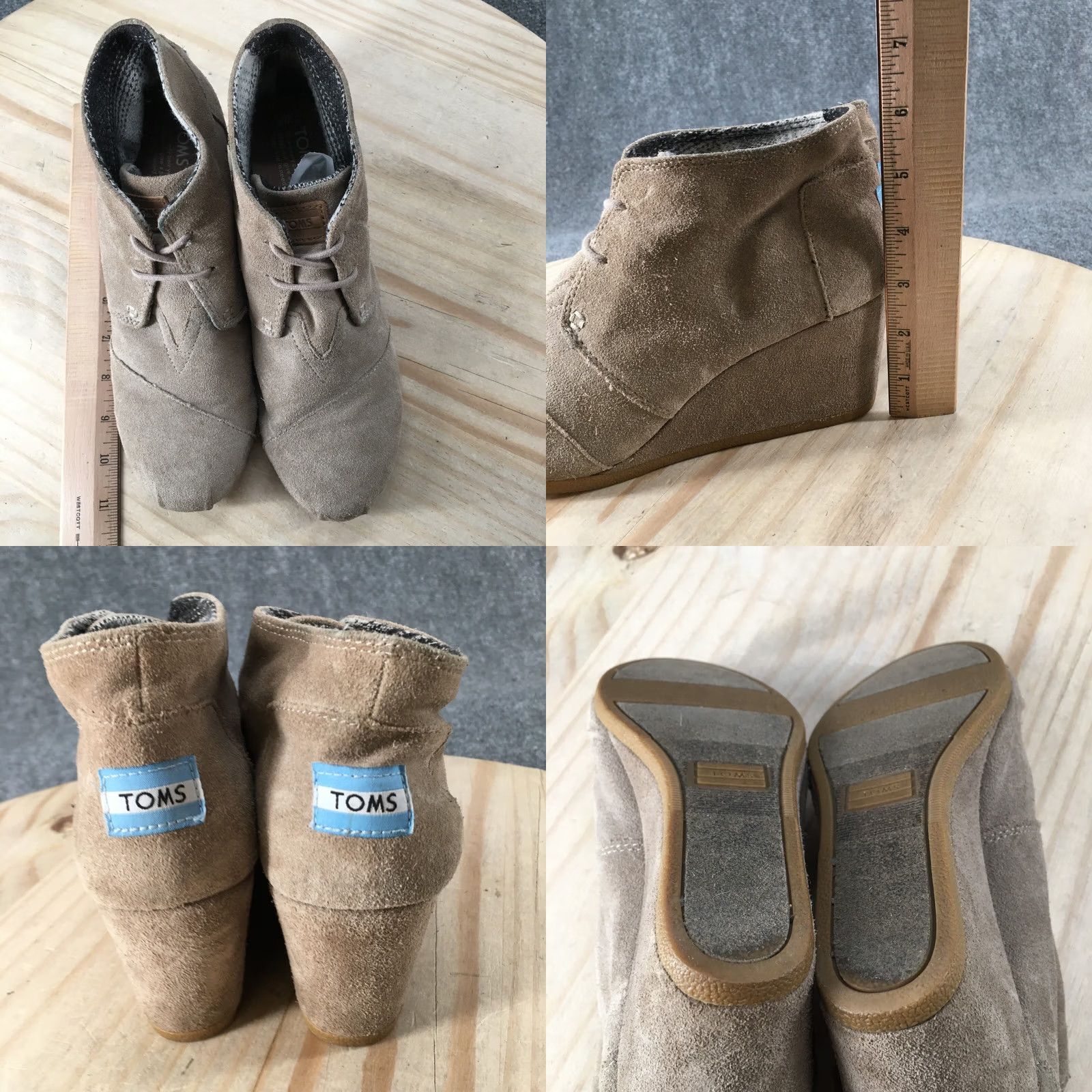 Toms TOMS Boots Womens 8 Desert Ankle Booties Wedge Lace Up Beige Suede Round Toe Size US 8 / IT 38 - 8 Thumbnail
