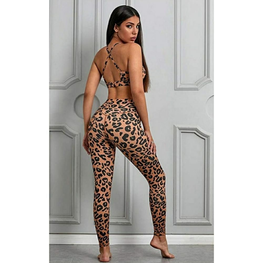 Designer Nude Black Leopard HS High Waisted Activewear Set Size 28" / US 6 / IT 42 - 7 Thumbnail