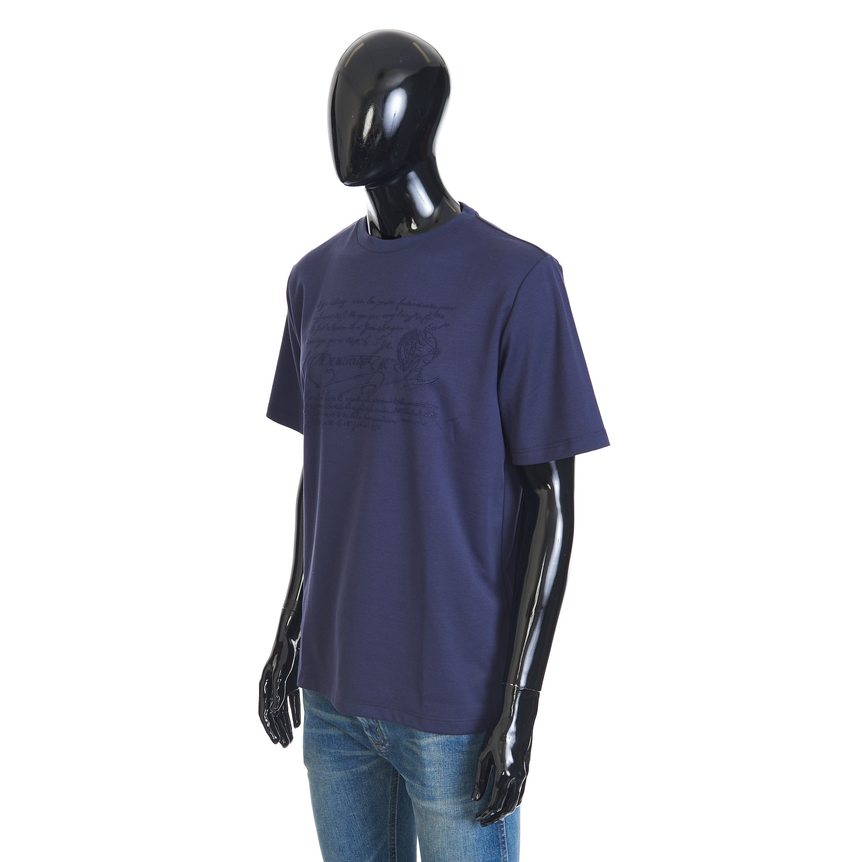 Berluti Embroidered Scritto T-shirt In Ink Blue Cotton Size US M / EU 48-50 / 2 - 2 Thumbnail