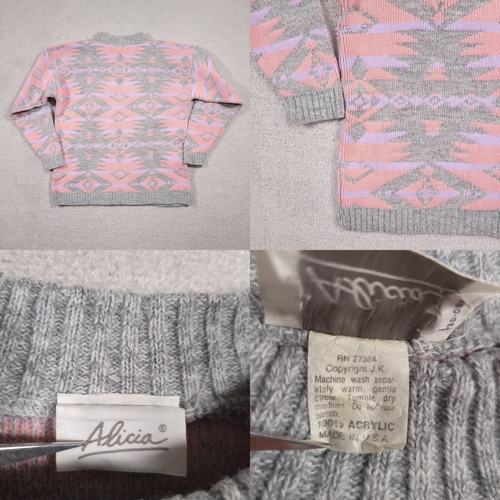 Pinko VINTAGE Alicia Sweater Pink Aztec Pullover Knit Long Sleeve Women's L 80s Retro Nerd Size L / US 10 / IT 46 - 8 Thumbnail