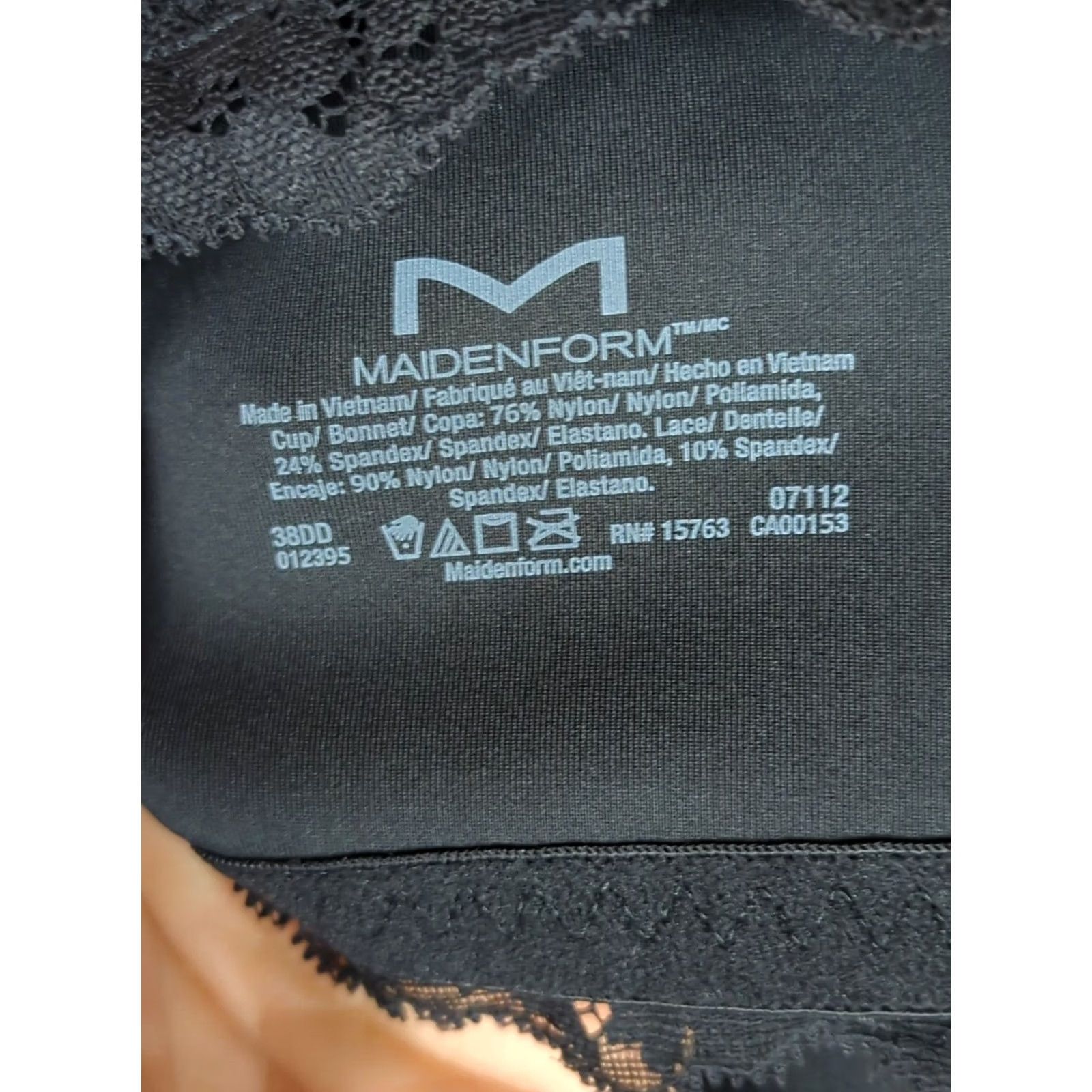 Vintage Maidenform Bra Racerback Lace Black 38DD Style 07112 Smoothing Smart Zone Cups Size ONE SIZE - 7 Thumbnail