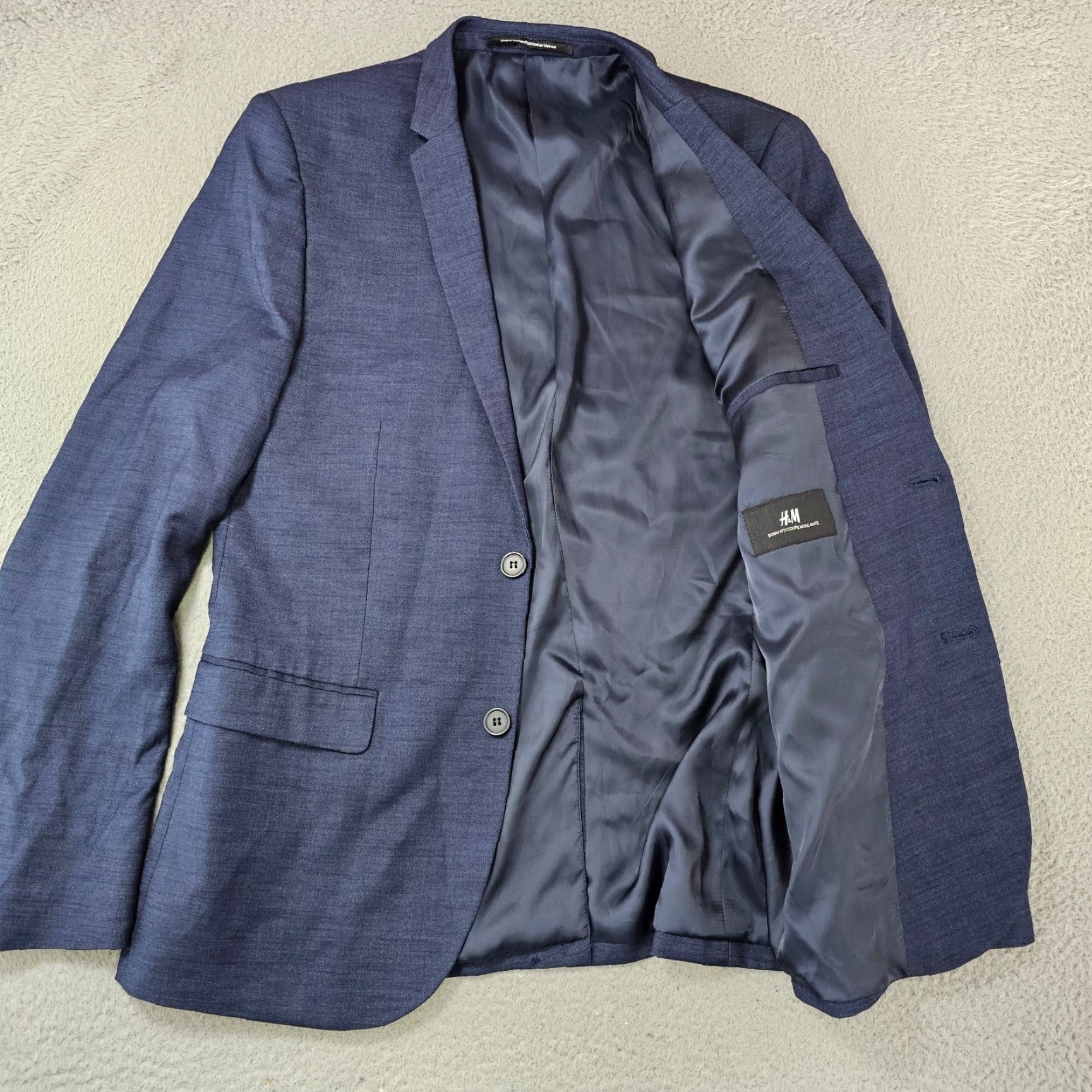 H&M H&M Blazer Men 40R Navy Skinny Fit Sport Coat Suit Jacket Double Button Blue Solid Notch Lapel Four-Button Sleeve Regular BDE Size 40R - 4 Thumbnail