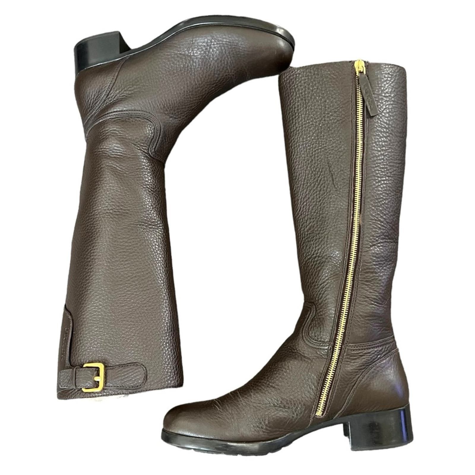 PRADA Vitello Daino Moro Brown Pebbled Leather Riding Boots Boots