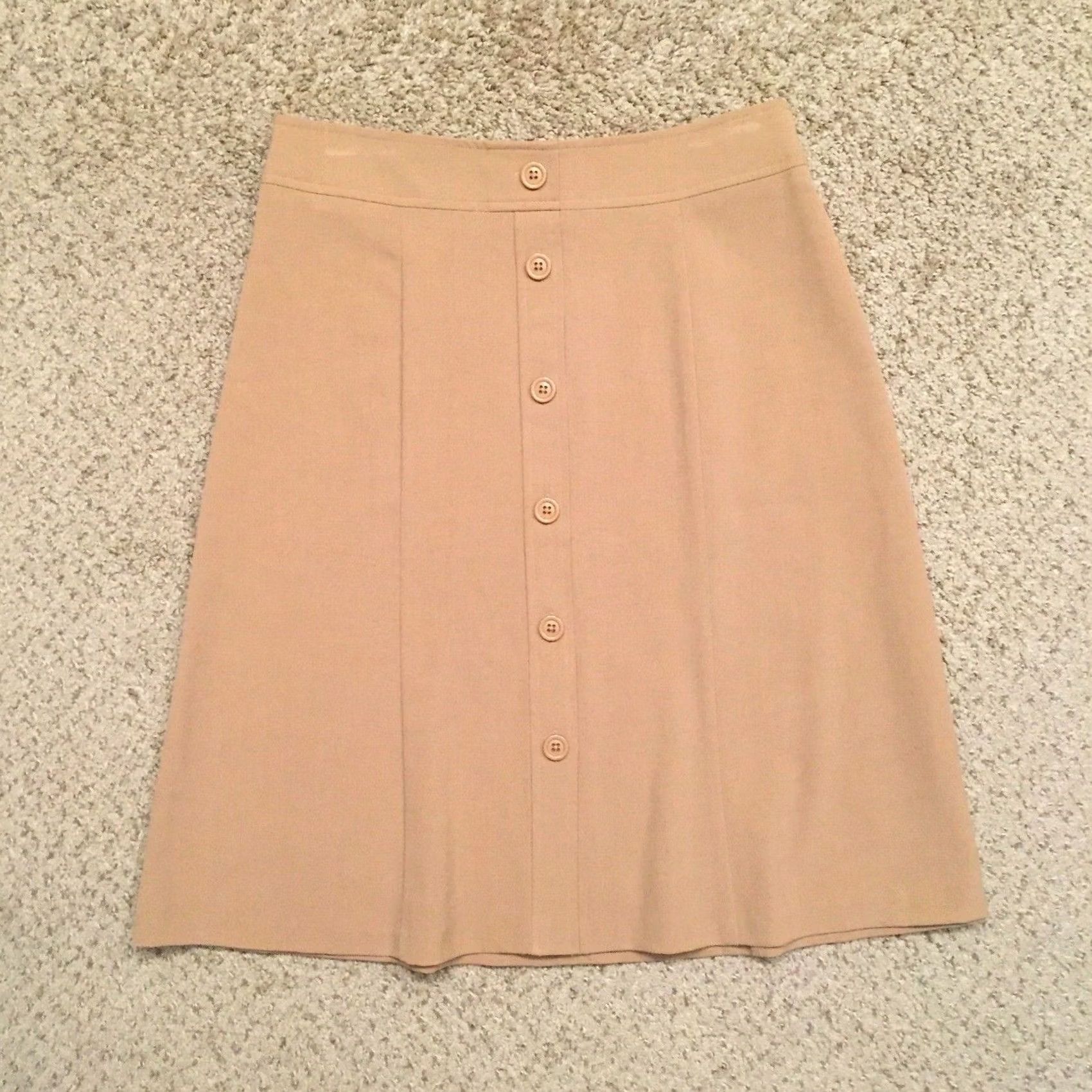 Vintage Counterparts Skirt Beltless Front A-Line Knee Length Beige 8 Womens Regular Polyester Unlined Button Front Zip Sold Solid Pattern Size 30" / US 8 / IT 44 - 2 Thumbnail