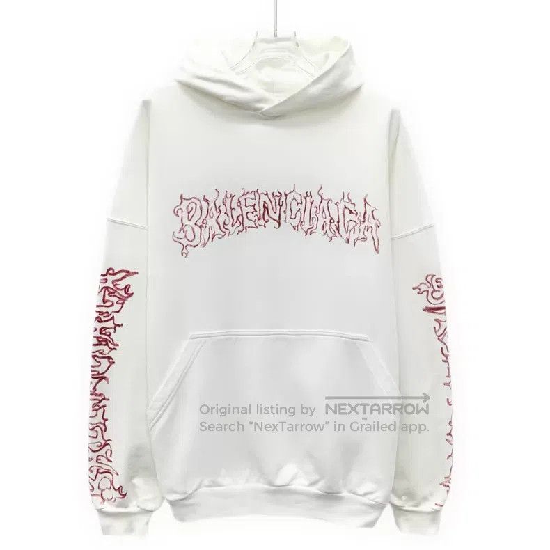 Balenciaga Balenciaga White Logo Letter Printed Cotton Hooded Long Sl Size US S / EU 44-46 / 1 - 1 Thumbnail