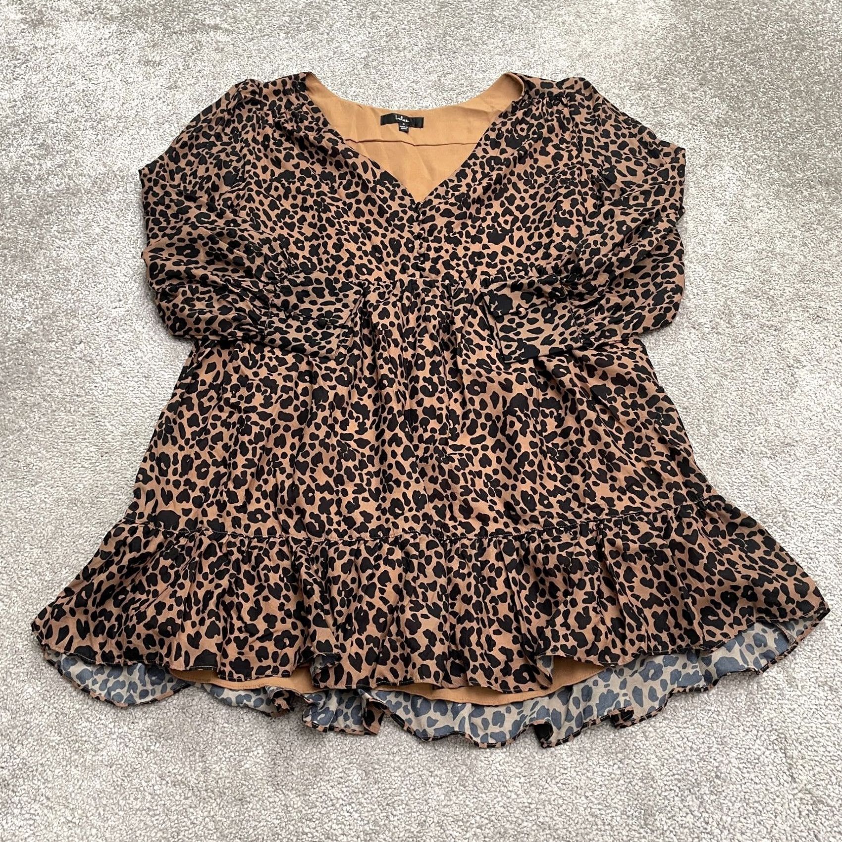 Lulus Lulus Leopard Mini Short Dress Womens Small Brown Black Animal Print Ruffle Puff Dress Size 28" / US 6 / IT 42 - 2 Thumbnail