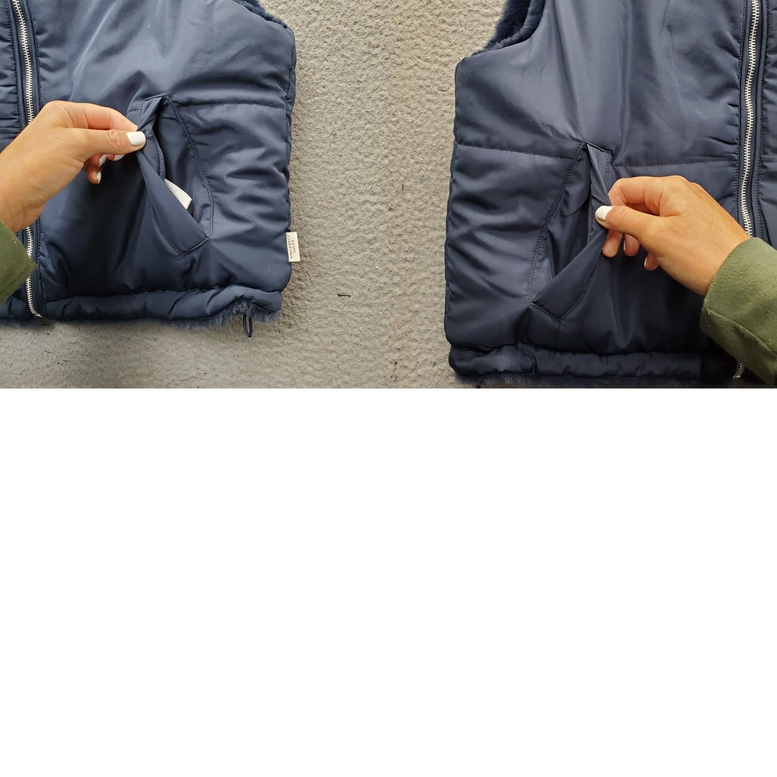 Vintage Sincerely Jules Reversible Puffer Vest Womens Size L Navy Quilted Zip Up Size L / US 10 / IT 46 - 8 Thumbnail