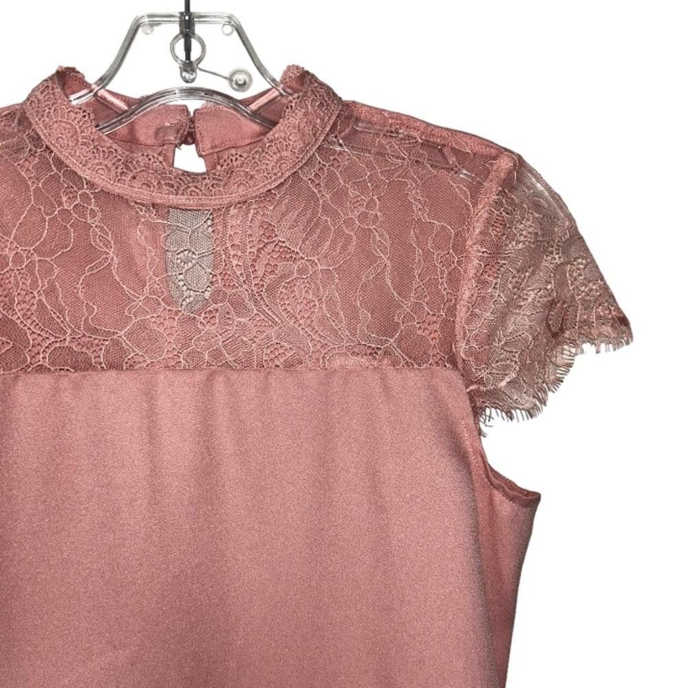 Designer Blush Satin High Neck Lace Dress Size 2 Size XS / US 0-2 / IT 36-38 - 2 Thumbnail