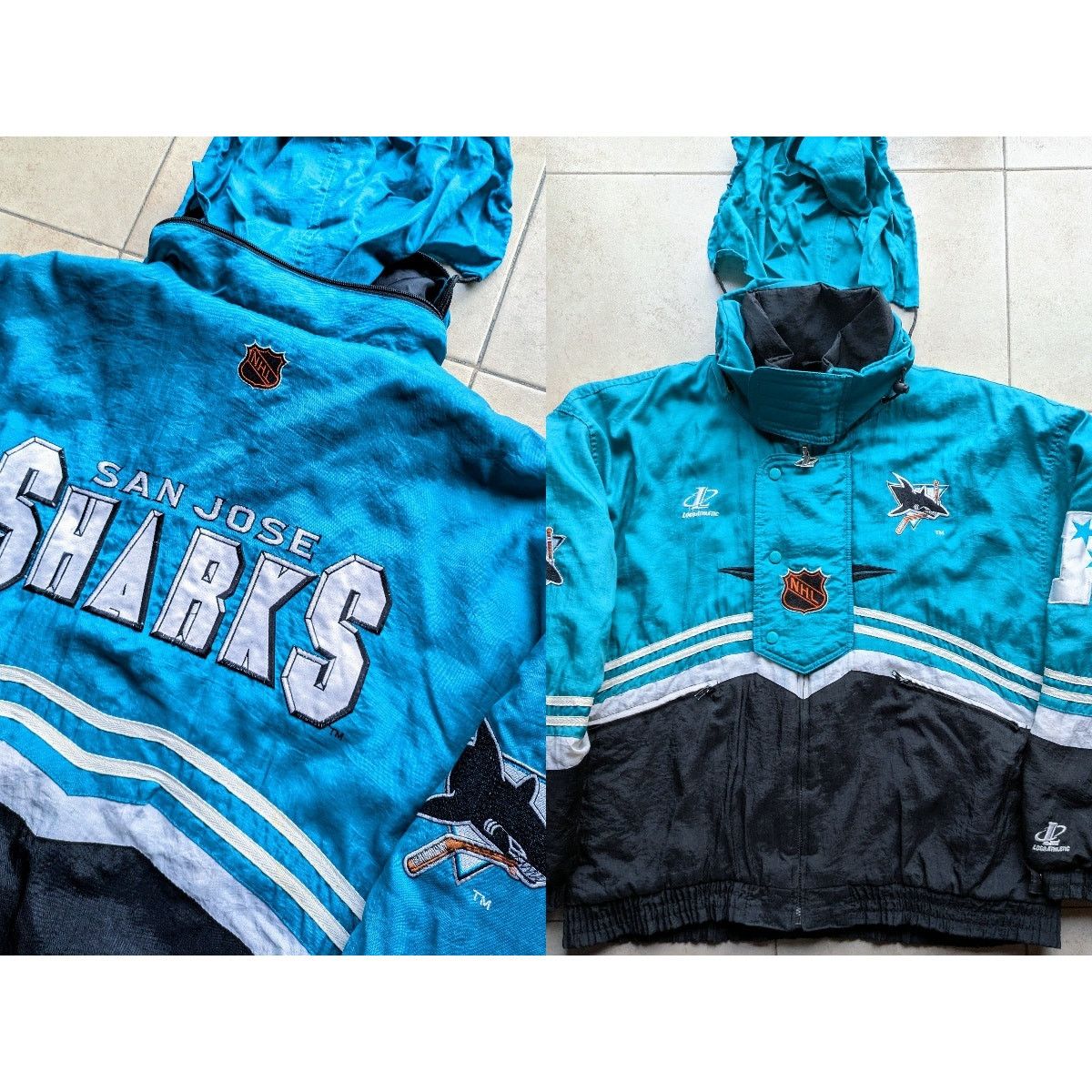 NHL × Starter San Jose Sharks 90s puffer jacket Spellout XL teal NHL vtg Size US XL / EU 56 / 4 - 5 Thumbnail