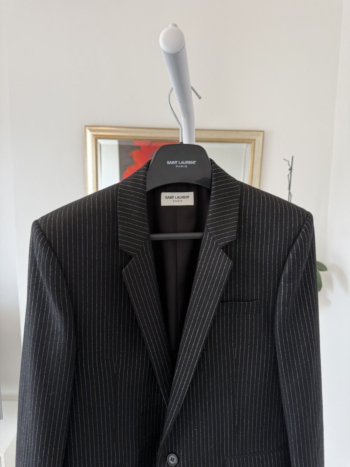 Saint Laurent Paris SS20 Saint Laurent Gold Threaded Pinstripe Blazer Jacket Size 50R - 5 Thumbnail