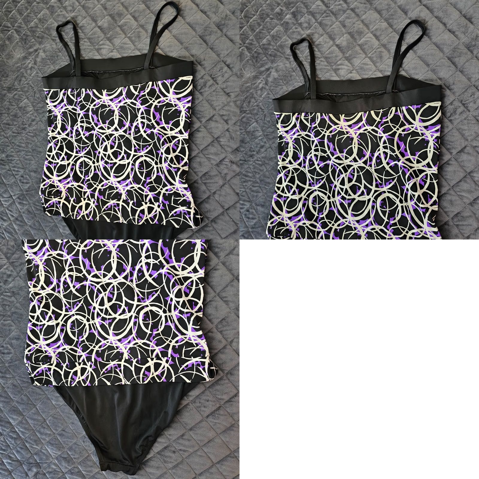 Vintage Jaclyn Smith Women's Tankini Black & Purple Floral Tankini Swim Top & Swim Skirt Set Size 16 Built-In Bra Spaghetti Strap Nylon Spandex Regular Women Size ONE SIZE - 8 Thumbnail