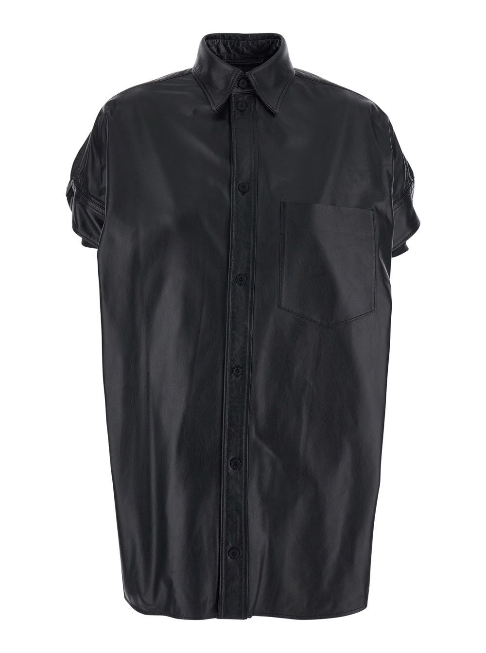 Balenciaga Shirt with classic collar and front pocket in black leather for women Size S / US 4 / IT 40 - 1 Thumbnail
