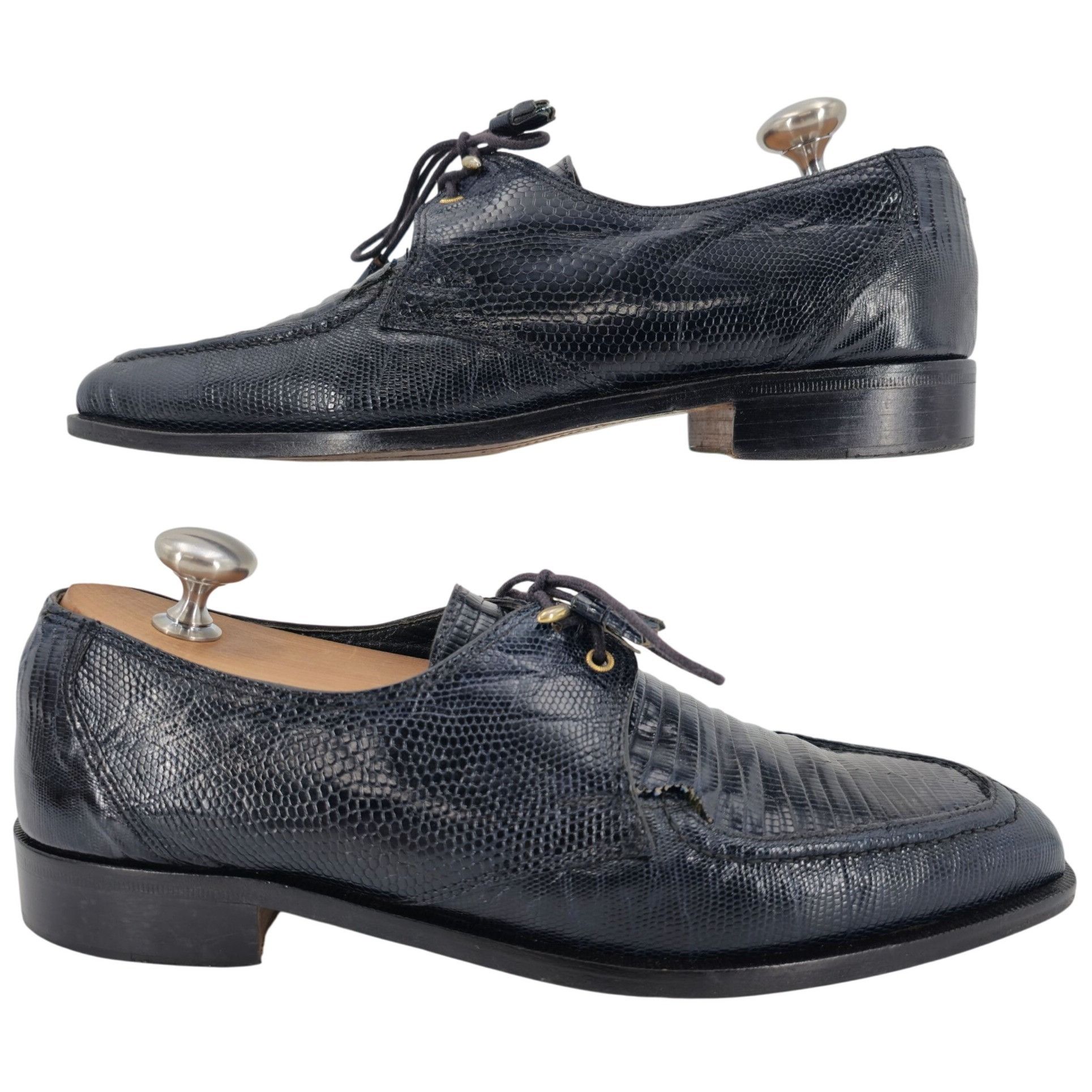 Vintage Vintage David Eden Exotic Teju Lizard Navy Blue Dress Shoes Size US 8.5 / EU 41-42 - 6 Thumbnail