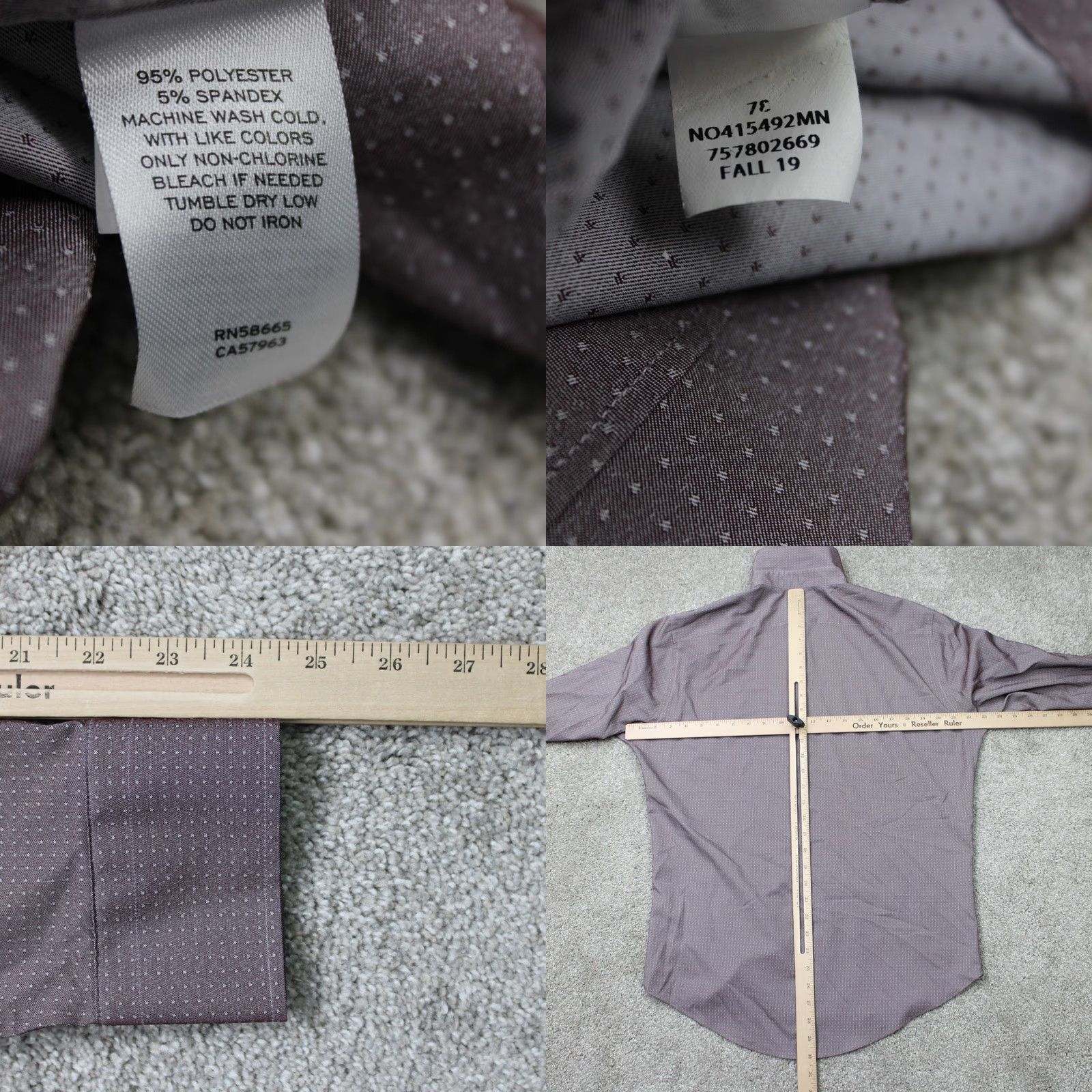 Nordstrom Nordstrom Mens Shirt 15 1/2 Purple Tech-Smart Trim Fit Stretch Long Sleeve Dress Shirt Men Size US L / EU 52-54 / 3 - 8 Thumbnail