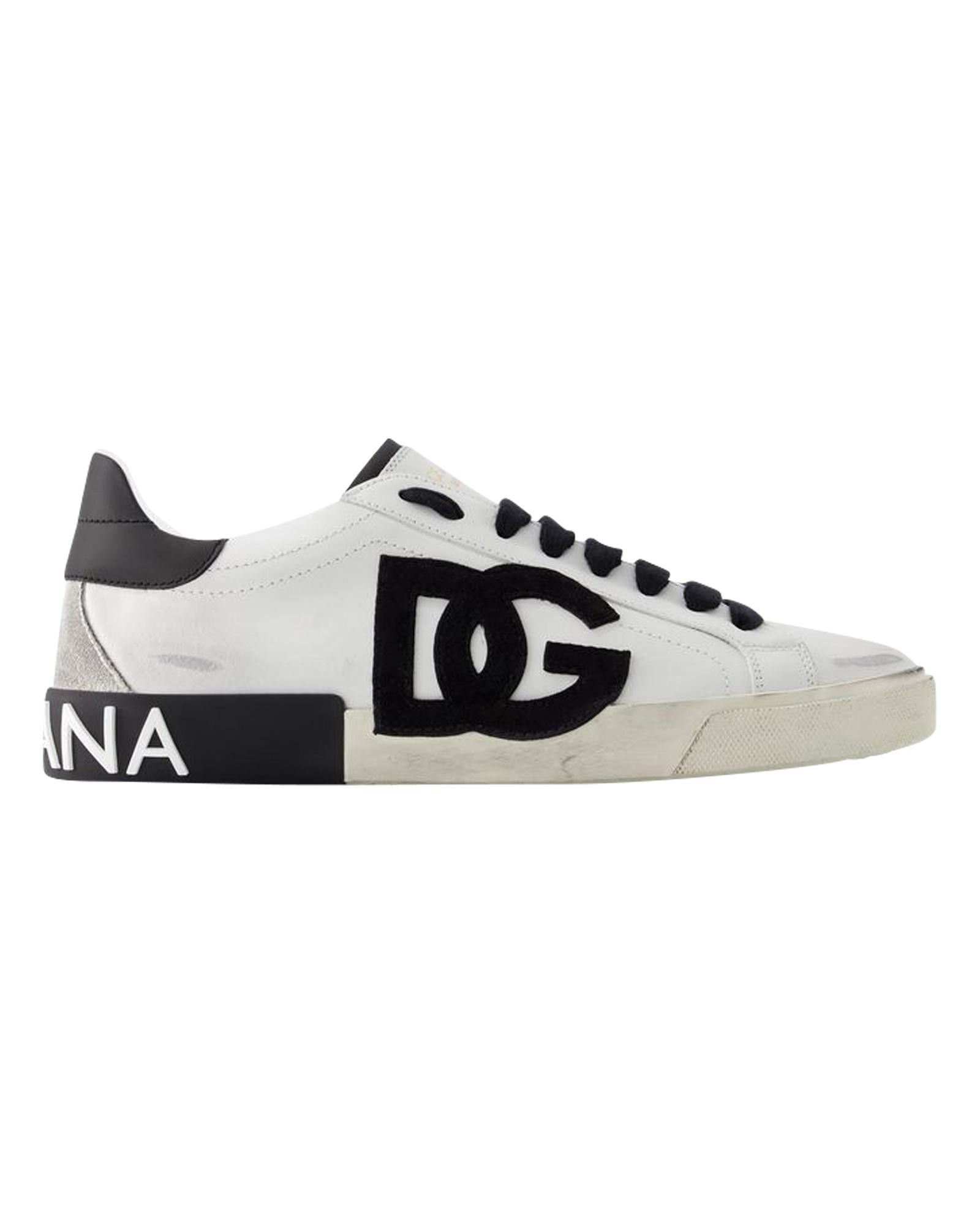 image of Dolce Gabbana Lambskin Sneakers With Top Laces - Black/white, Men's (Size 12)