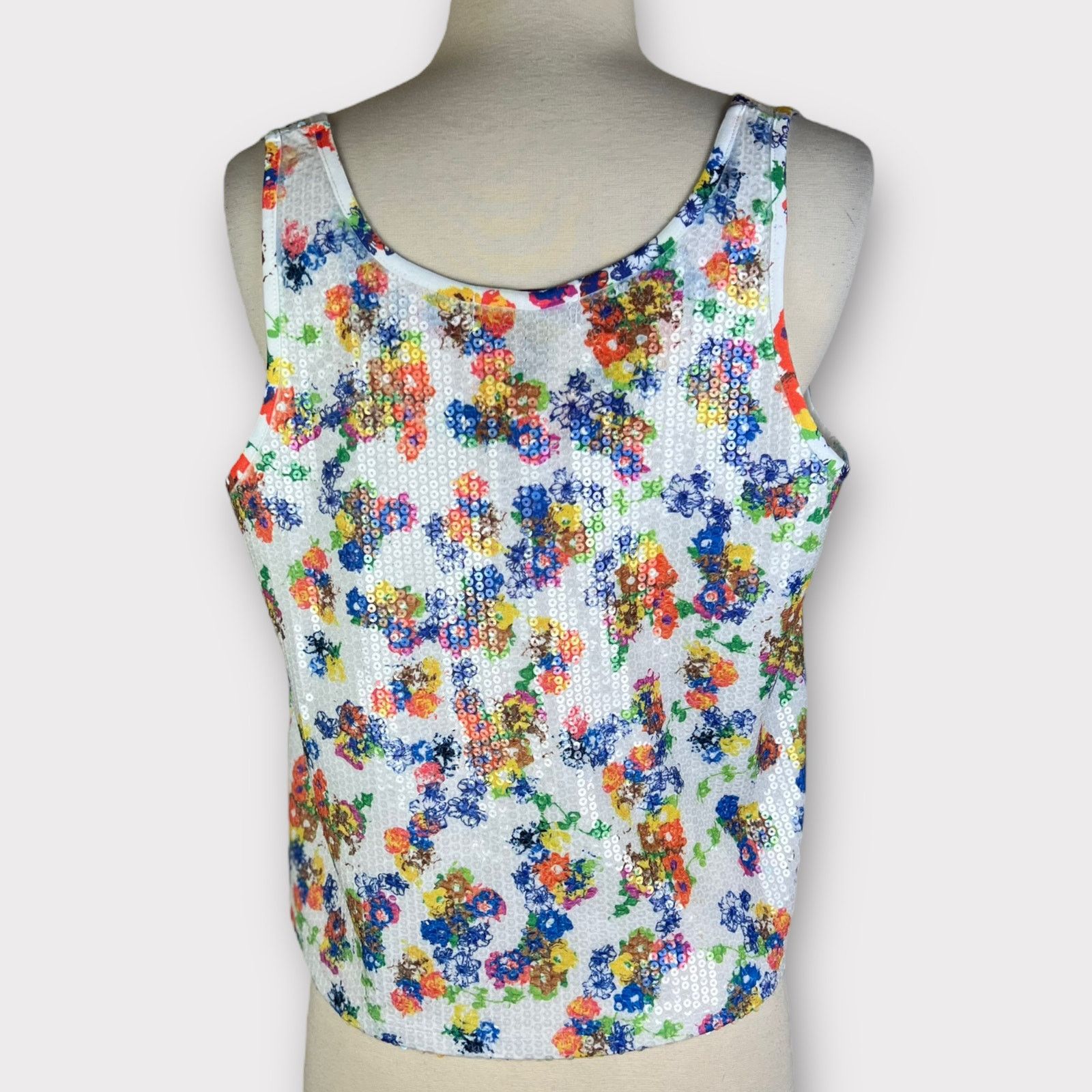 Vintage Material Girl | Vintage Y2K Floral Sequin Tank Top | Medium Size M / US 6-8 / IT 42-44 - 5 Thumbnail