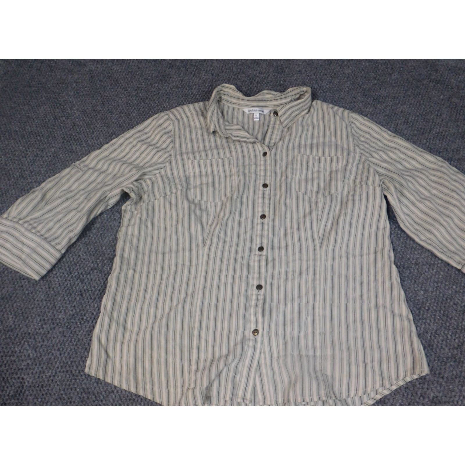 Croft & Barrow Croft & Barrow Womens Button-Up Shirt XL Green Striped Casual Long Sleeve Modal Rayon Classic Stretch Size XL / US 12-14 / IT 48-50 - 2 Thumbnail