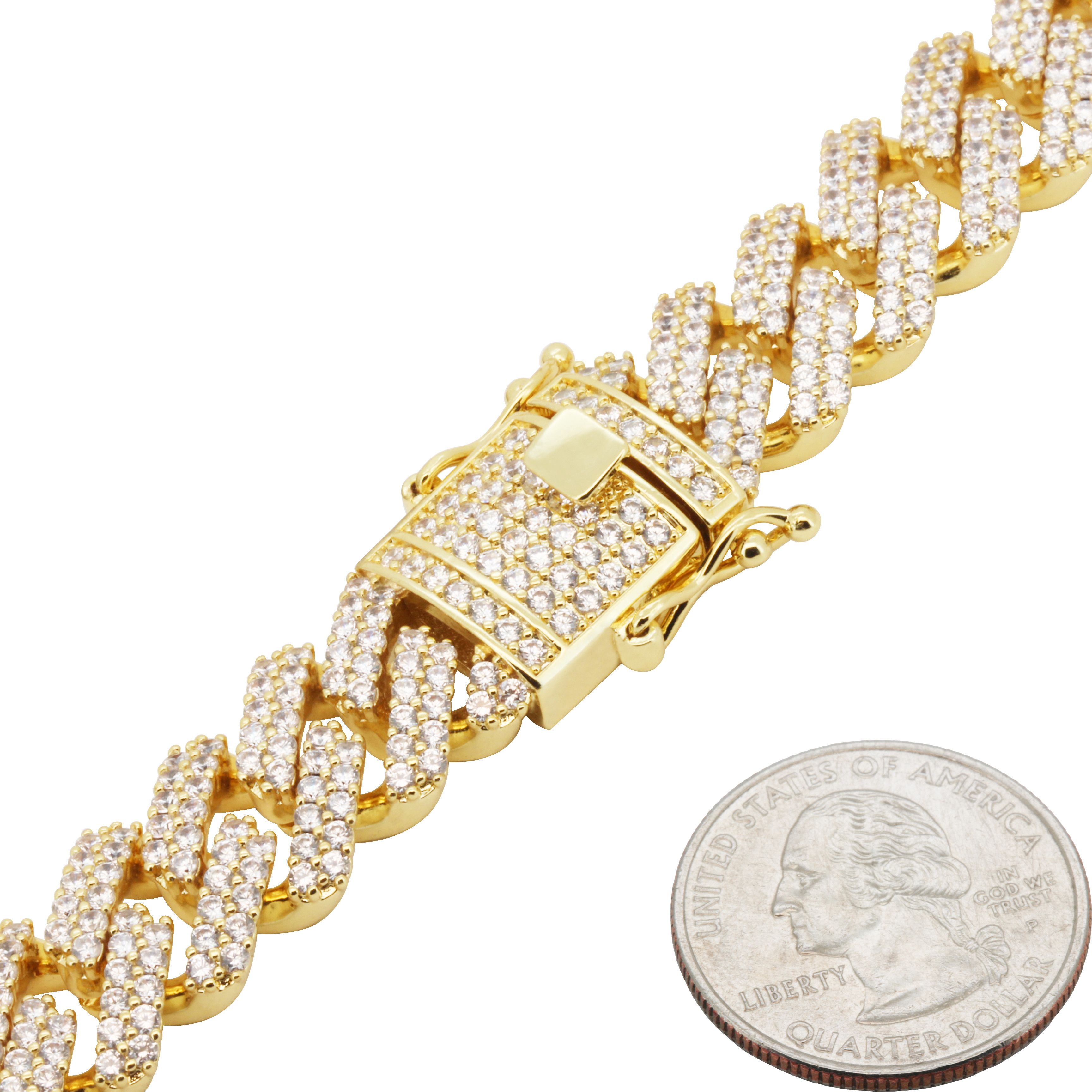 Other 14k Yellow Gold Plated AAA CZ 14mm Cuban Chain Necklace 24” Size ONE SIZE - 3 Thumbnail