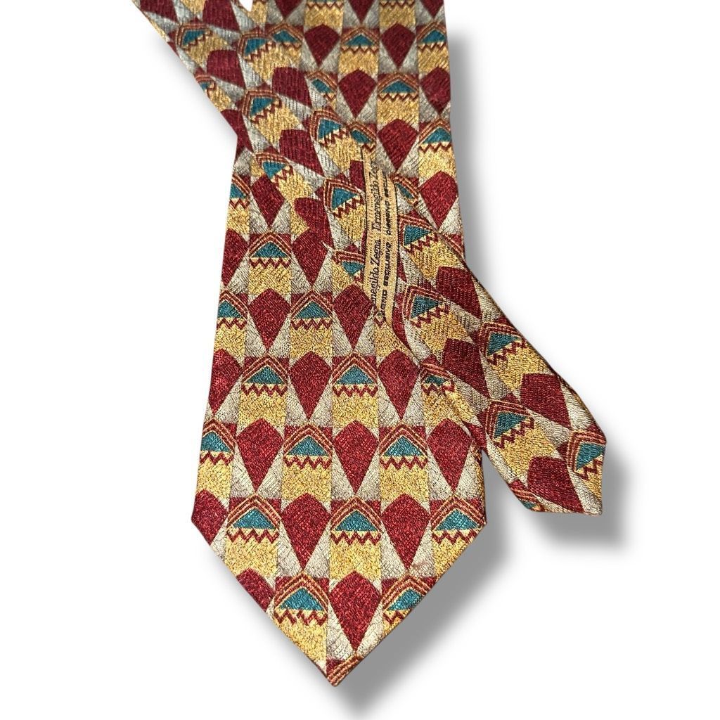 Ermenegildo Zegna Ermenegildo Zegna Red & Gold Abstract 100% Silk Handmade in Size ONE SIZE - 1 Thumbnail