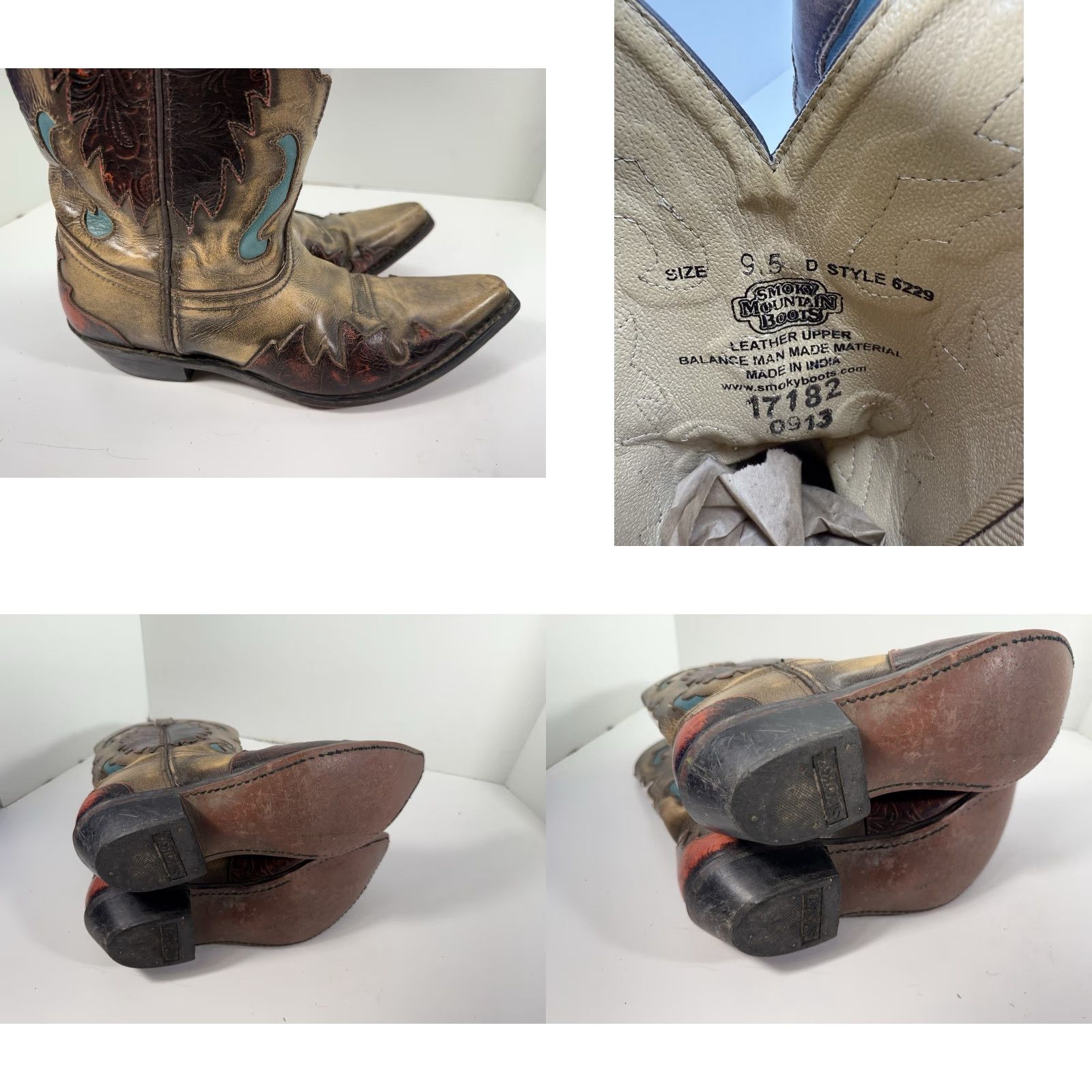Vintage Smoky Mountain Boots Western Boot Men 9.5 D Brown Leather Inlay White Cross Snipped Toe 6229 Size US 10 / EU 43 - 8 Thumbnail