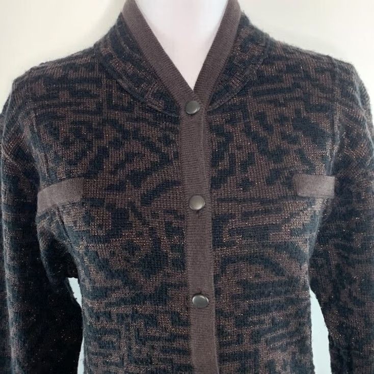 Jaeger JAEGER Womens Cardigan Sweater Size S Button Front Metallic Sparkly Wool Blend Size S / US 4 / IT 40 - 4 Thumbnail