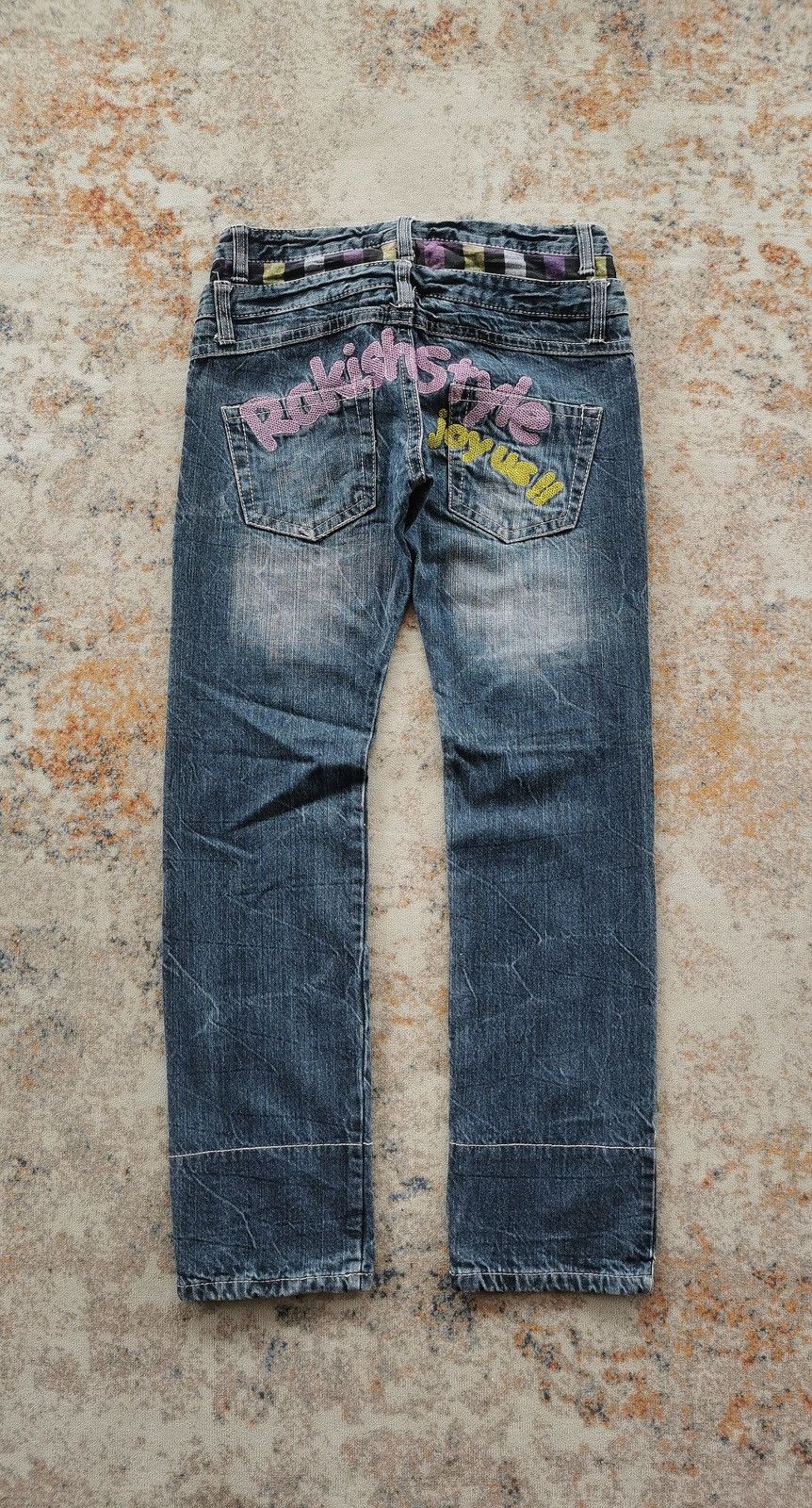 Ed Hardy Colza Japan Rakish Style Funky Girls Double Waist Jeans Size 28" / US 6 / IT 42 - 2 Thumbnail