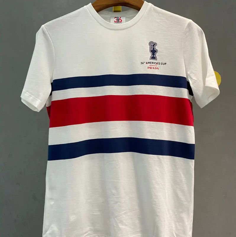 Prada Prada Men's White T-Shirt with Stripes Size US L / EU 52-54 / 3 - 1 Thumbnail