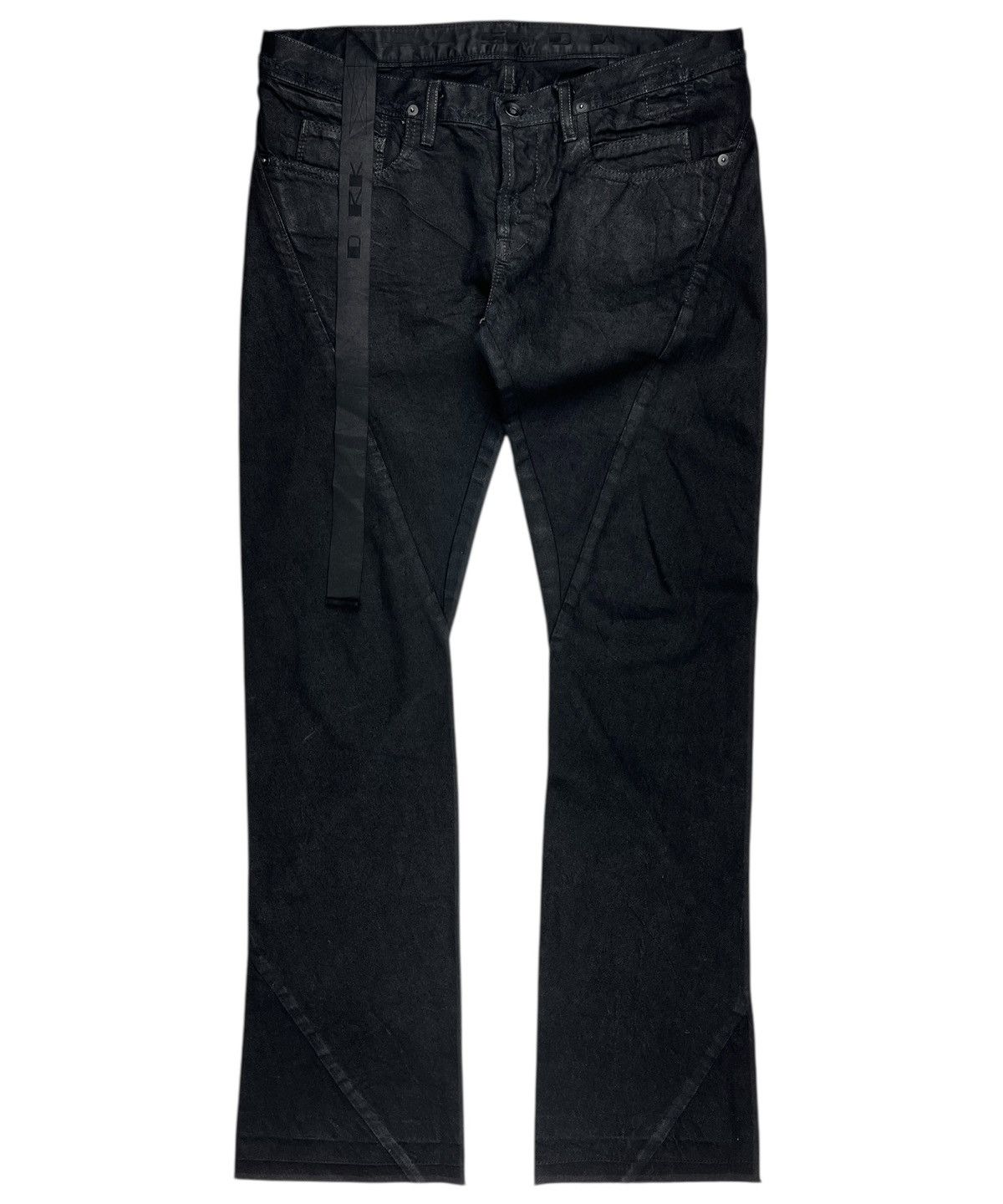Pre-owned Rick Owens X Rick Owens Drkshdw Rick Owens Spiral Cut Flared Bias Bootcut Waxed Denim Jeans In Black