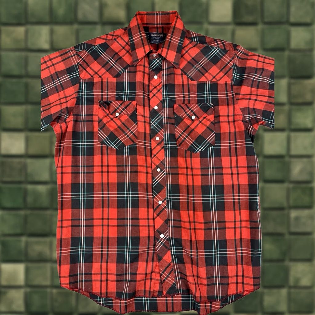 Wrangler VINTAGE Wrangler Western Pearl Snap Shirt Plaid Red Cowboy XL Tall Short Sleeve Mens Size US XL / EU 56 / 4 - 1 Thumbnail
