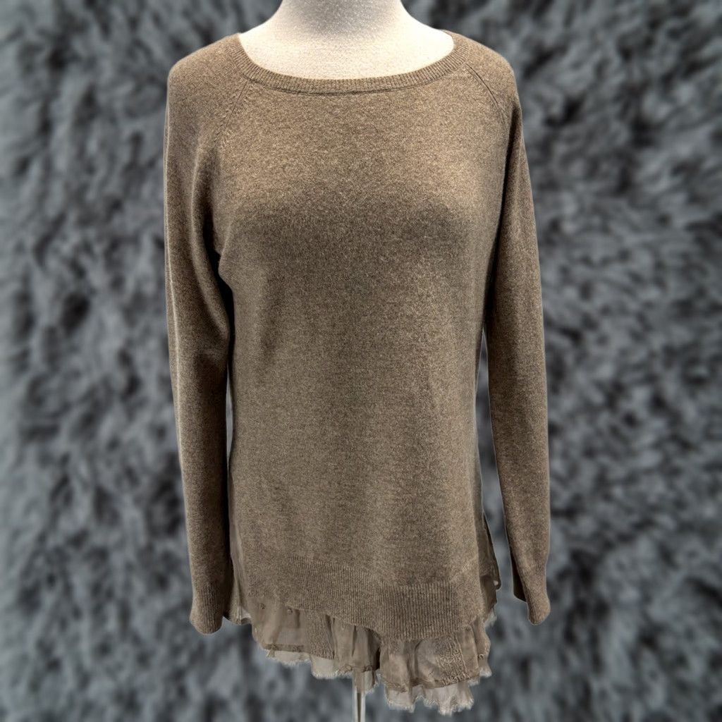 Vintage Garnet Hill Shirttail Cashmere Sweater Women’s Large Brown Classic Pullover Knit Round Neck Long Sleeve Modern Preppy Womens L Size L / US 10 / IT 46 - 1 Thumbnail
