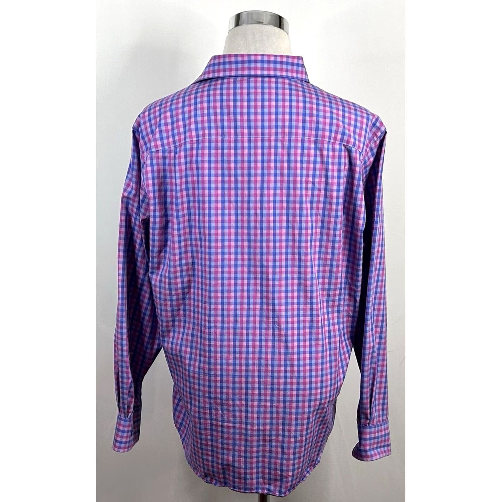 David Donahue David Donahue Dress Shirt Plaid 100% Cotton 17.5 35 Fusion Regular Fit Pink Blue Shirt Mens Size 48R - 5 Thumbnail