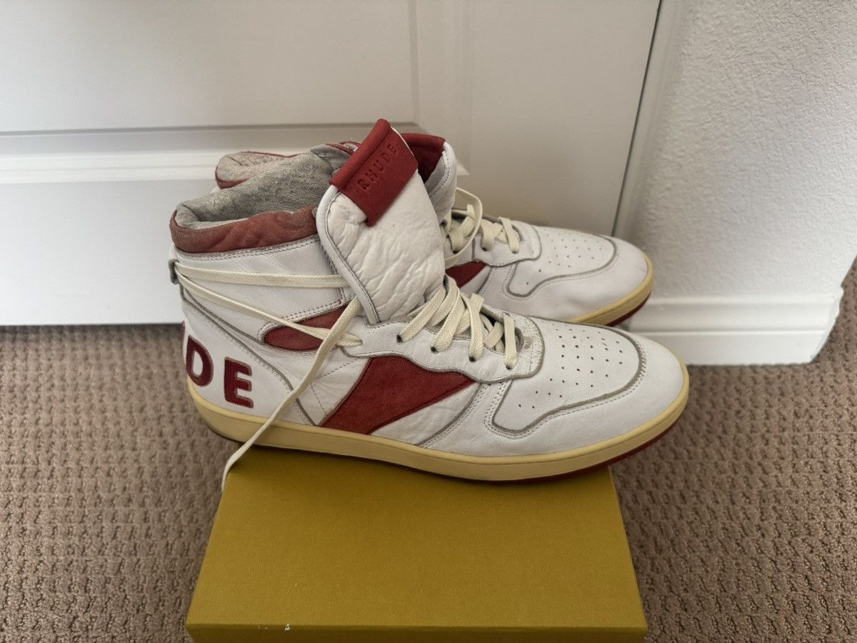 Rhude Rhude hi bball sneakers red/white leather Size US 12 / EU 45 - 1 Thumbnail
