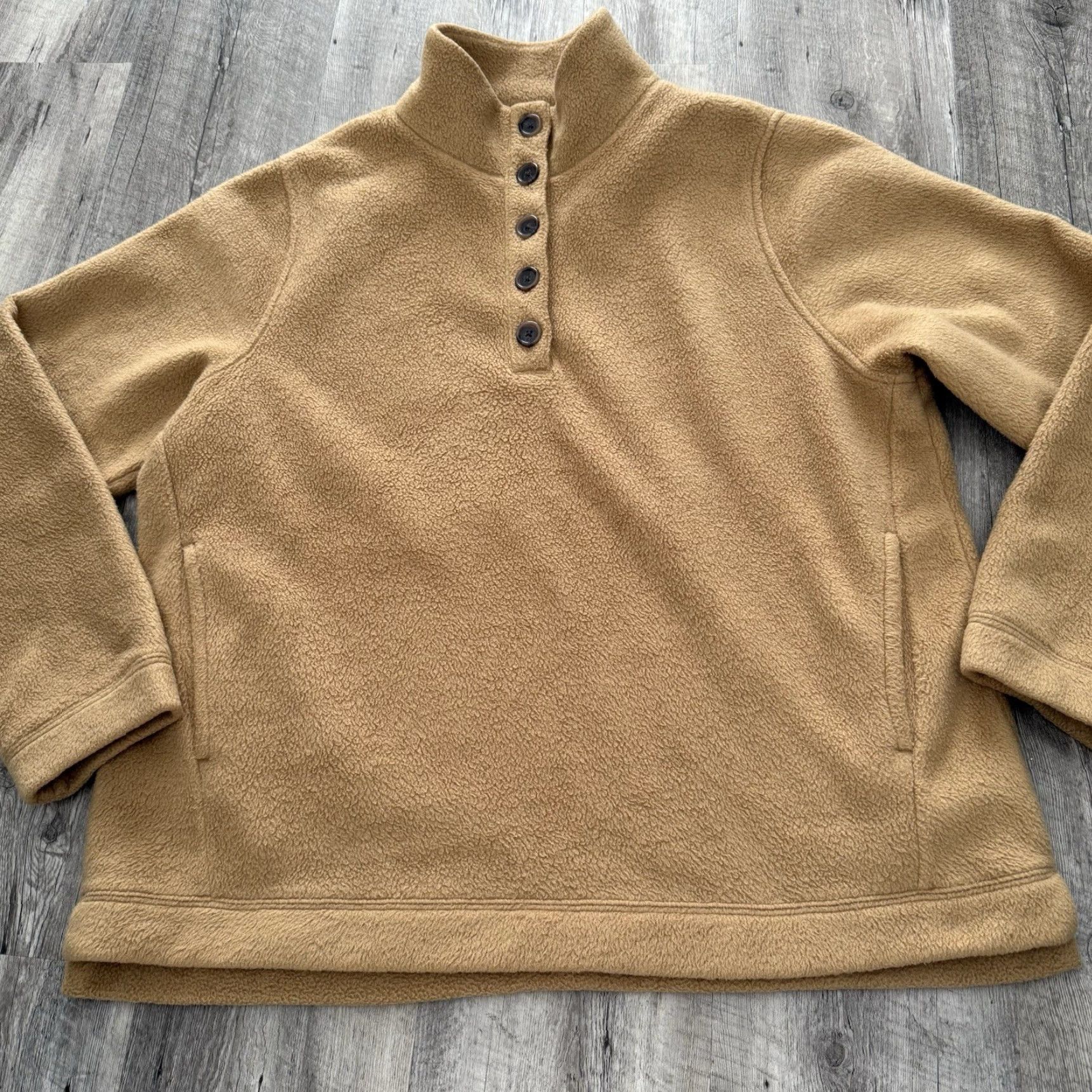 J.Crew J. Crew Sherpa Pullover Tunic 1/4 Button Fleece Womens L Tan Pockets Size L / US 10 / IT 46 - 7 Thumbnail