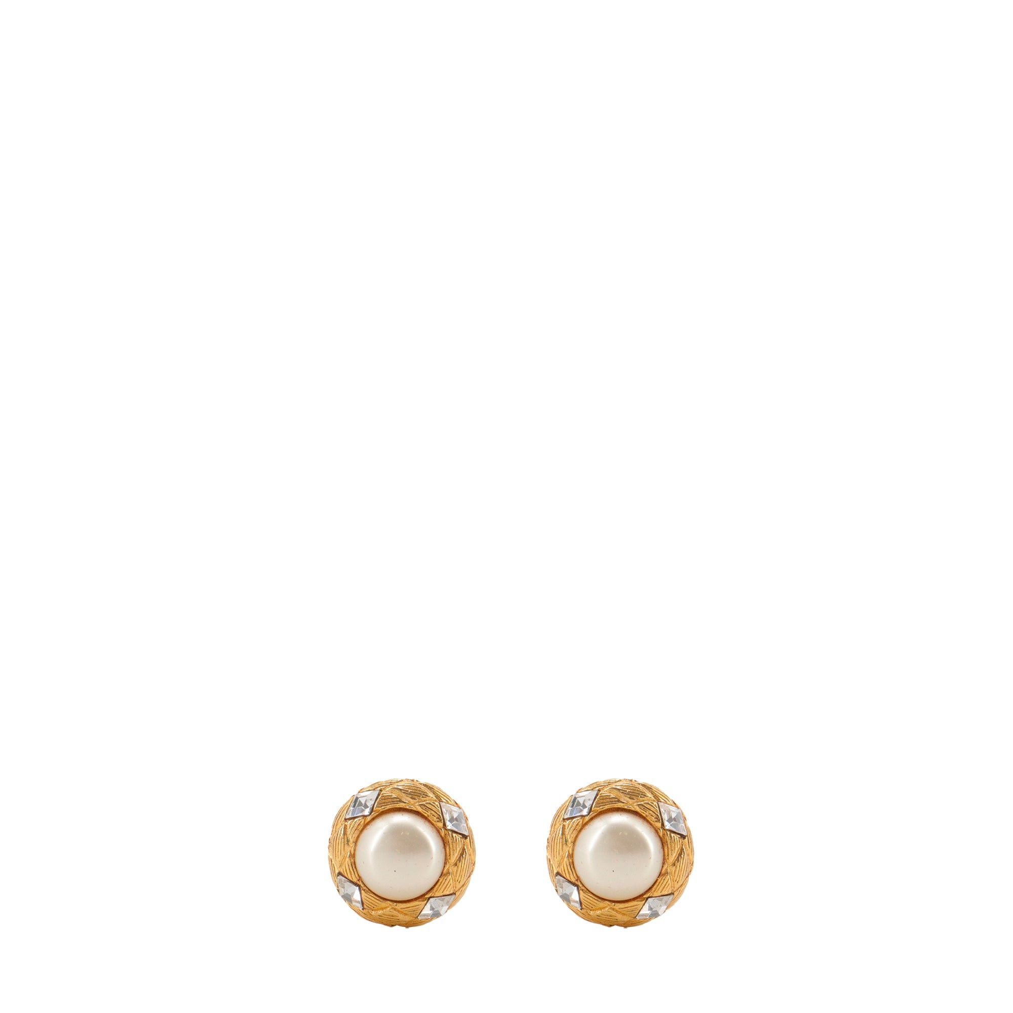 Chanel CHANEL - Golden Chanel earrings adorned with pearls and rhinestones Size ONE SIZE - 1 Thumbnail