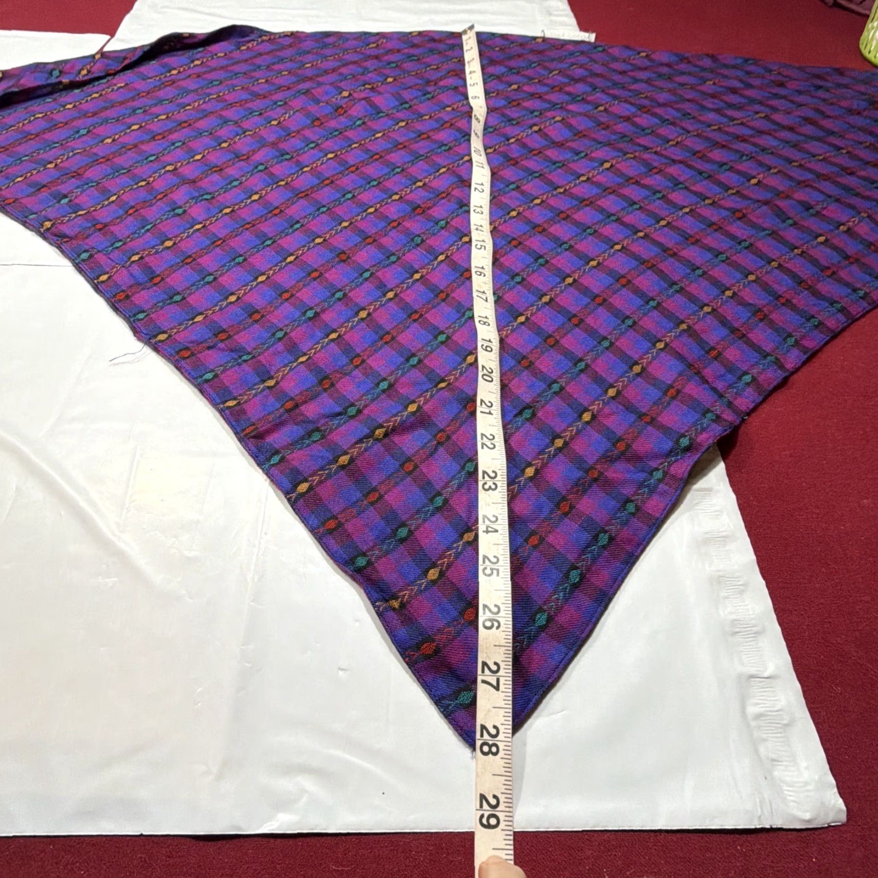 Triangl VINTAGE OLIVER PEASE Shawl/Wrap Triangle Scarf Women 66” 28” Purple Pink Blue Geometric Checkered Fringe Tasseled Bohemian 80s 90s Nylon Rayon-Blend Size ONE SIZE - 6 Thumbnail